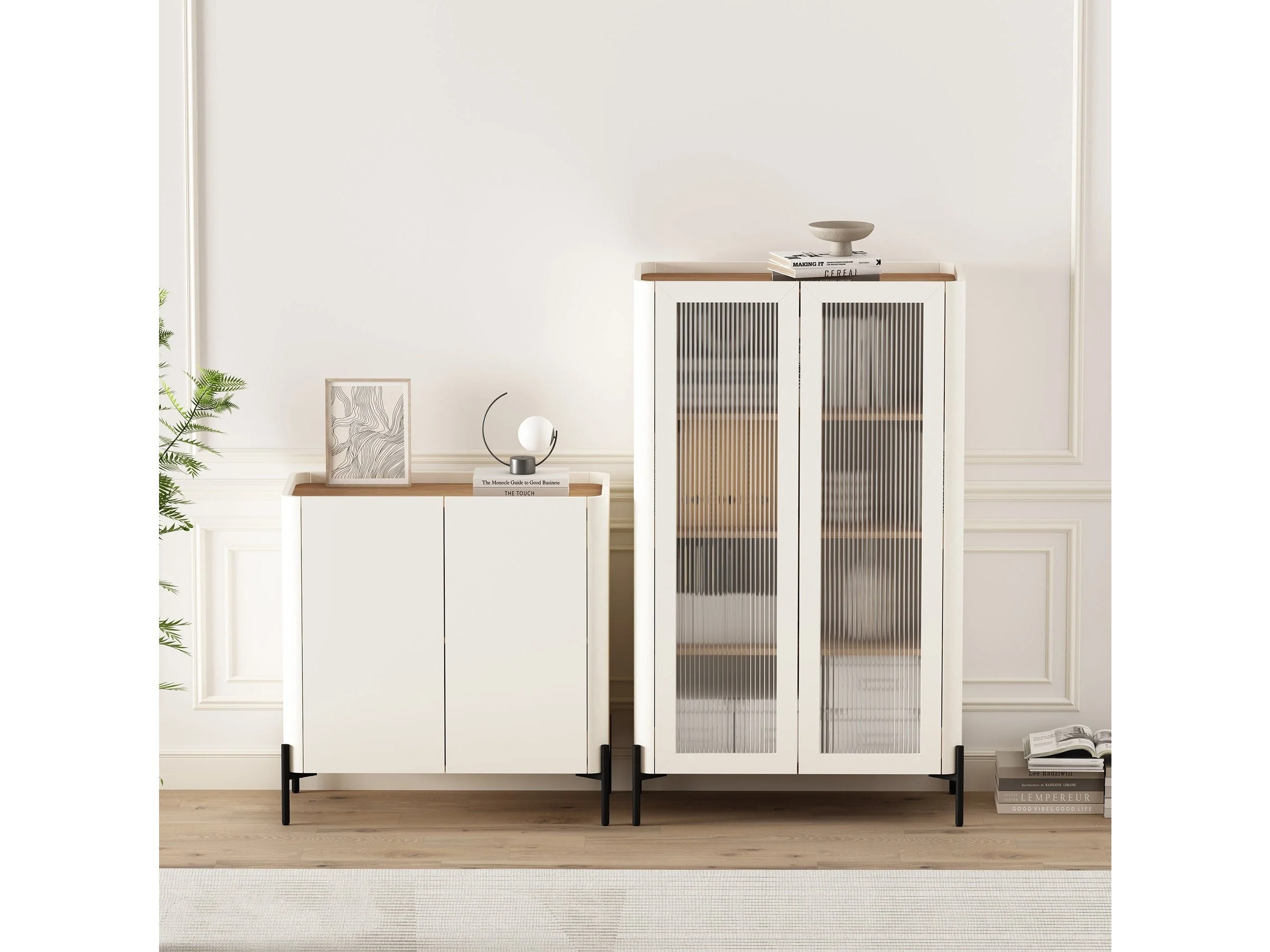 2-Piece Abbey Accent Cabinet and Bookcase in Maple and Off White