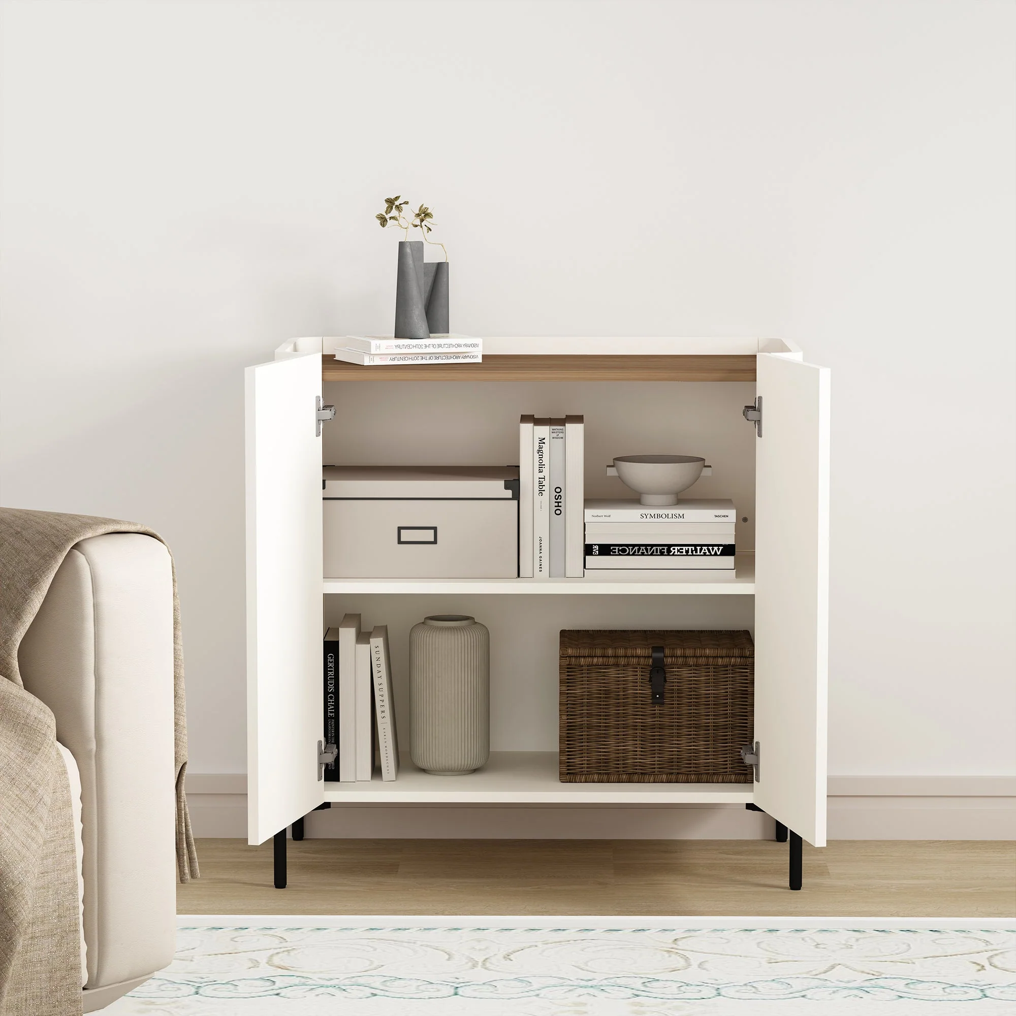 2-Piece Abbey Accent Cabinet and Bookcase in Maple and Off White - Image 6