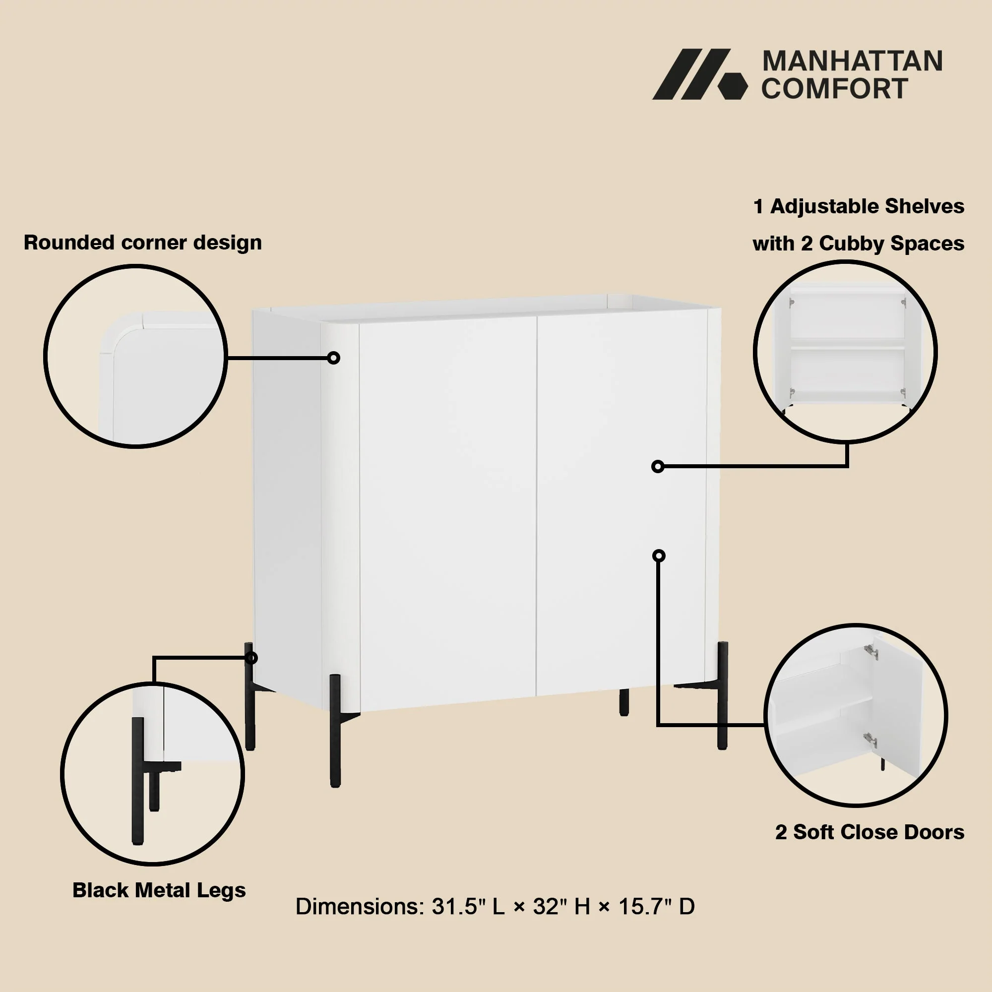 2-Piece Abbey Accent Cabinet and Bookcase in White - Image 3