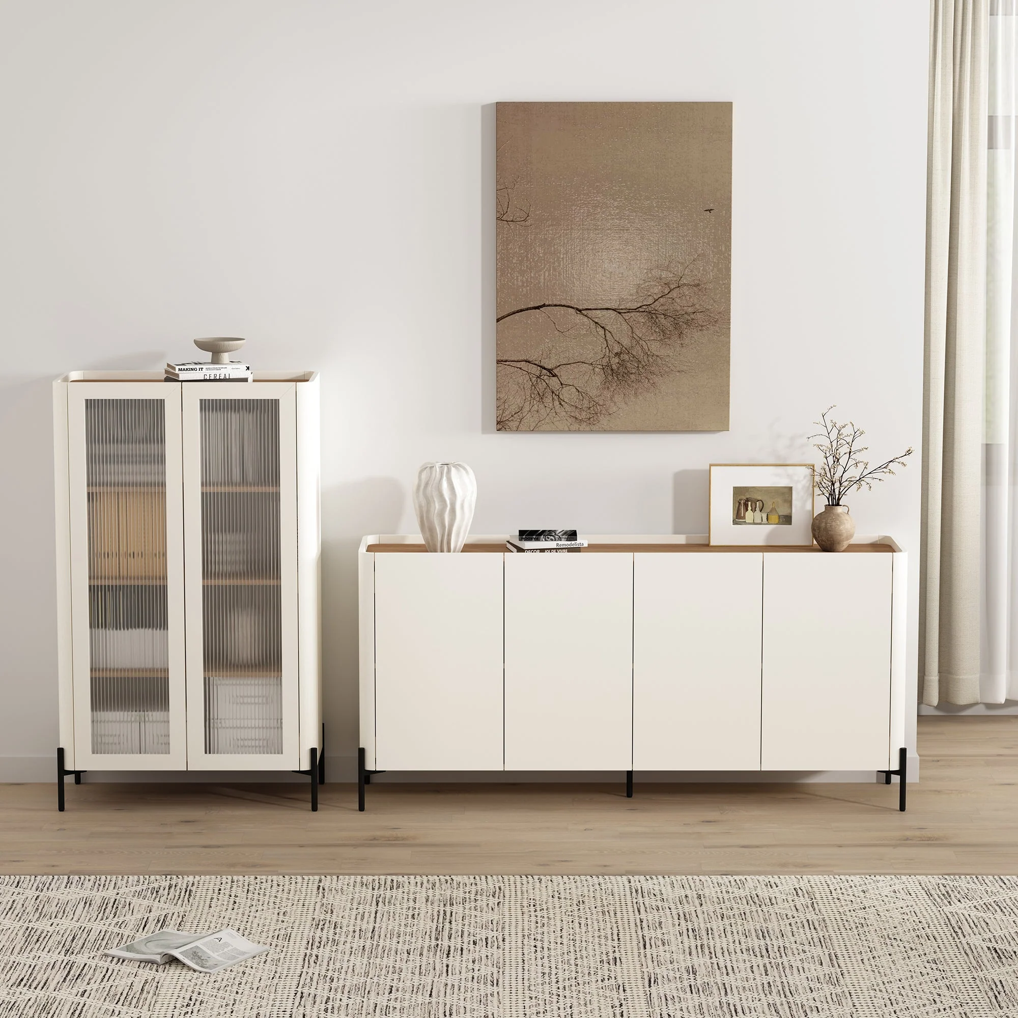 2-Piece Abbey Bookcase and Sideboard in Maple and Off White - Image 2