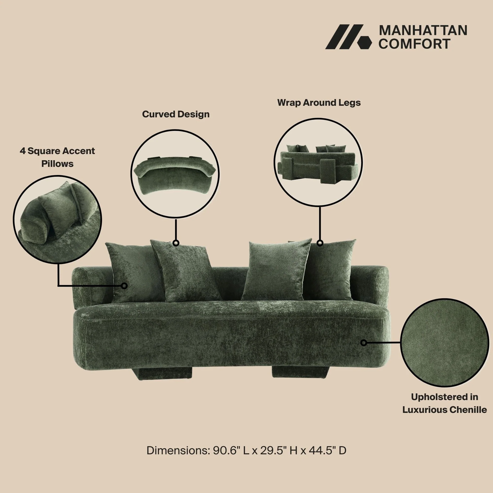 2-Piece Verandah 90.6" Sofa and 112" XL Sofa in Olive Green - Image 4