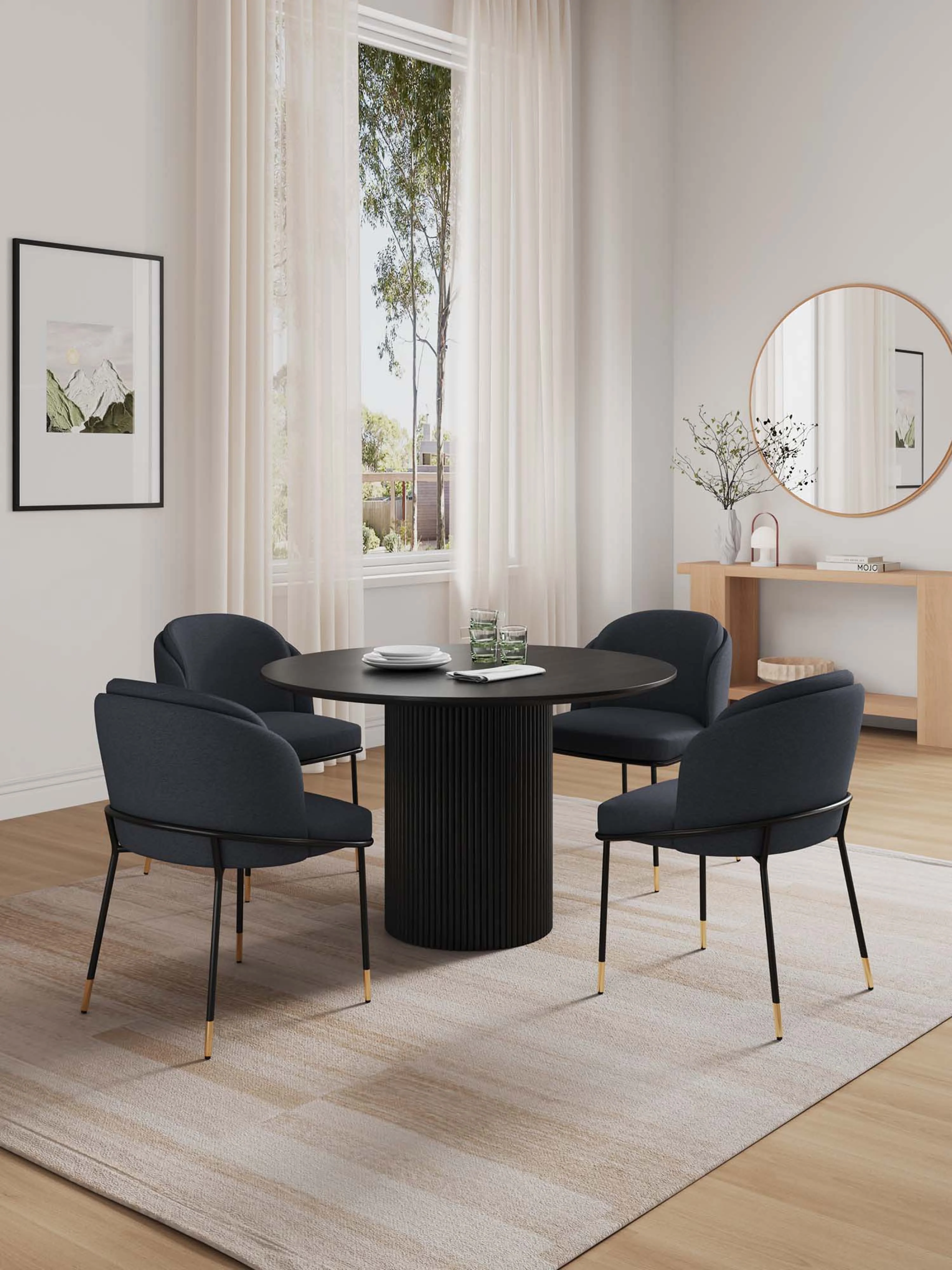 5-Piece Hathaway 47.24 Round Dining Set in Black with 4 Flor Dining Chairs in Black - Image 2
