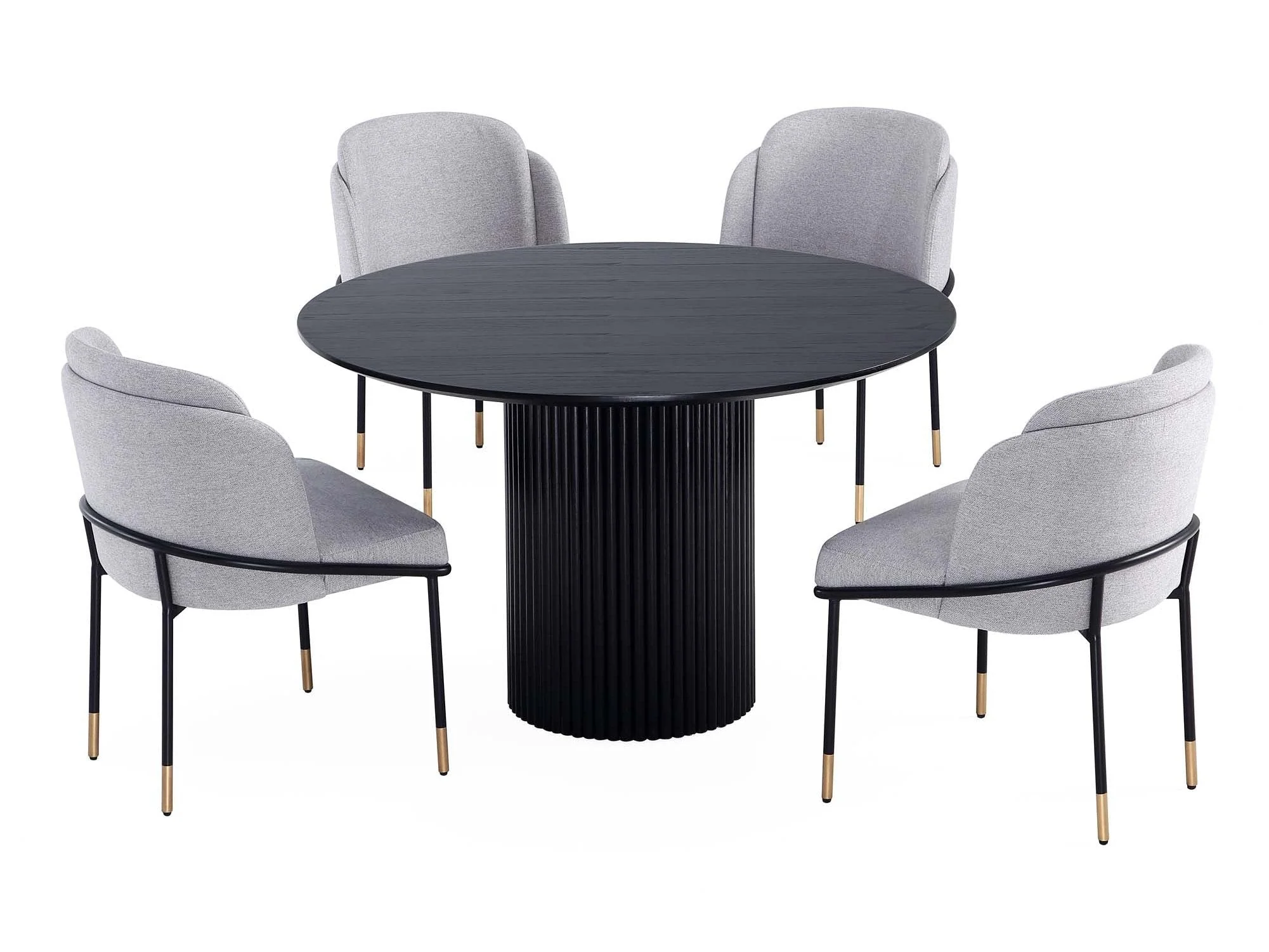 5-Piece Hathaway 47.24 Round Dining Set in Black with 4 Flor Dining Chairs in Grey