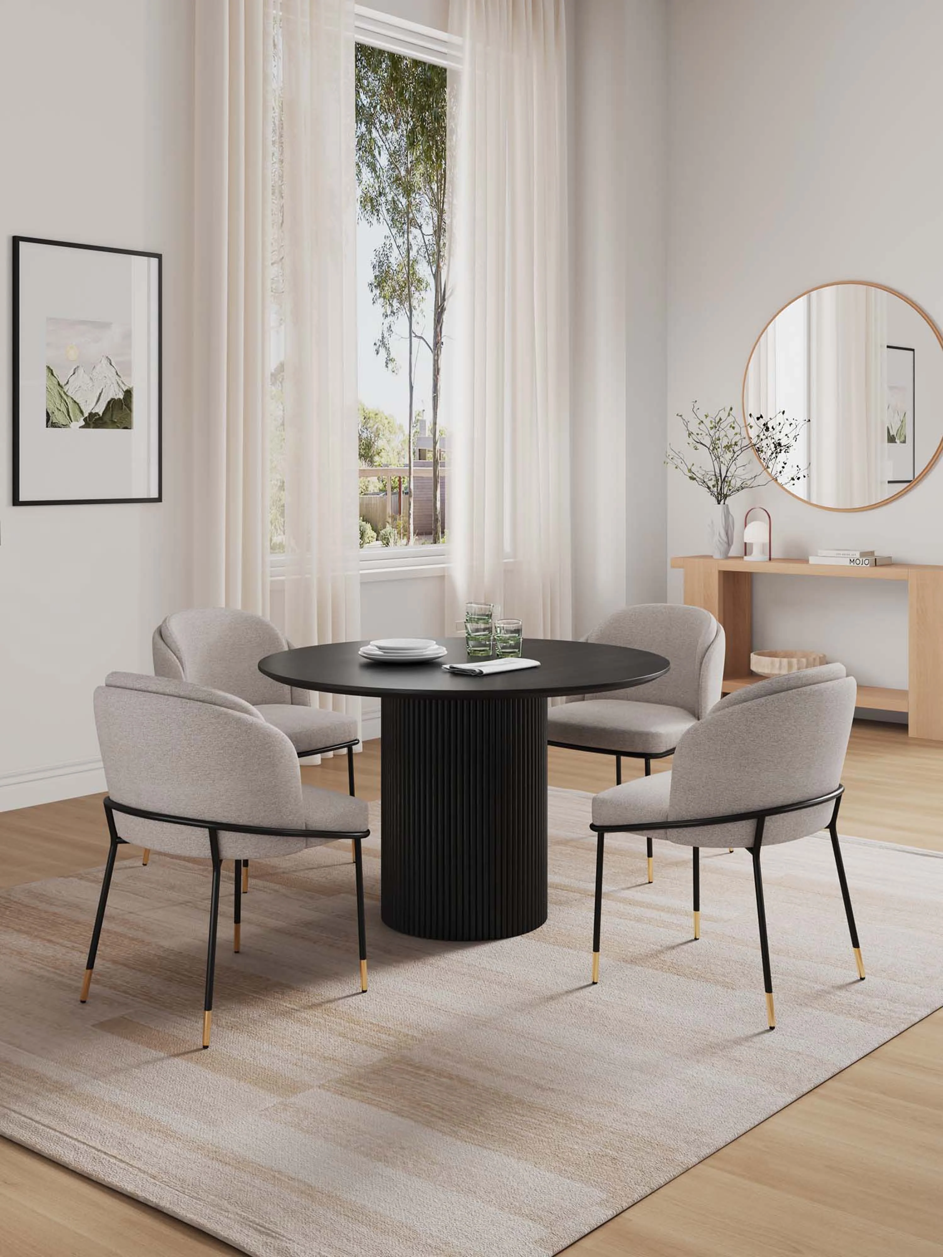 5-Piece Hathaway 47.24 Round Dining Set in Black with 4 Flor Dining Chairs in Wheat - Image 2