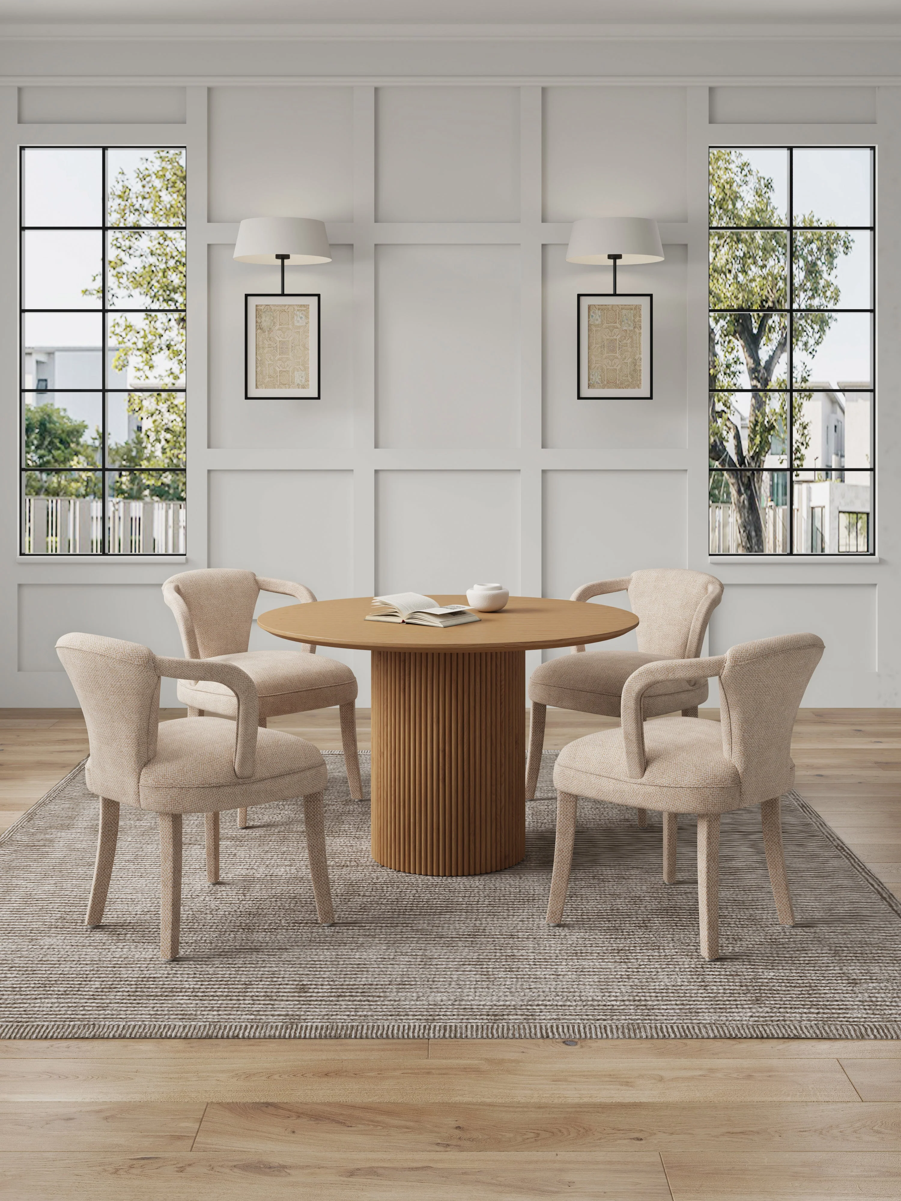 5-Piece Hathaway 47.24 Round Dining Set in Natural with 4 Palmer Dining Armchairs in Gold Dust - Image 2