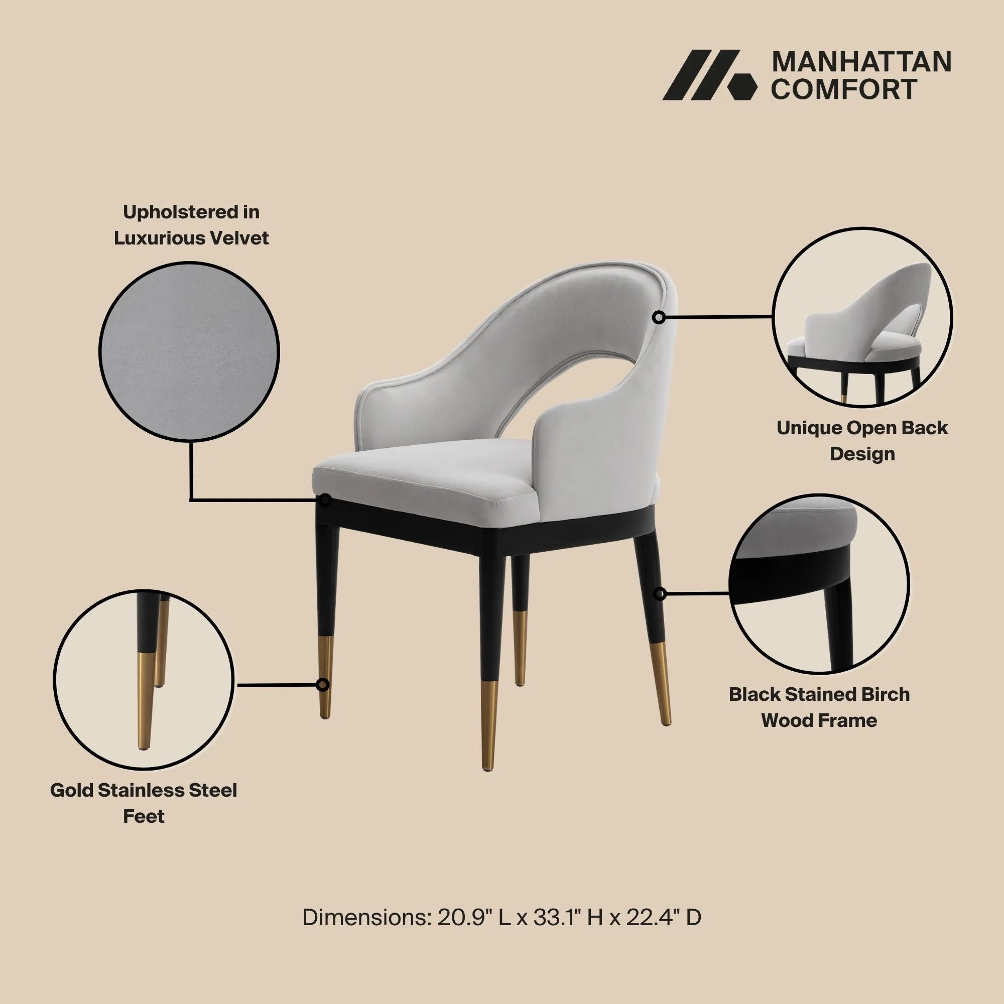 5-Piece Rockaway 70.86 Dining Set with 4 Carrington Chairs in Black and Light Grey - Image 4