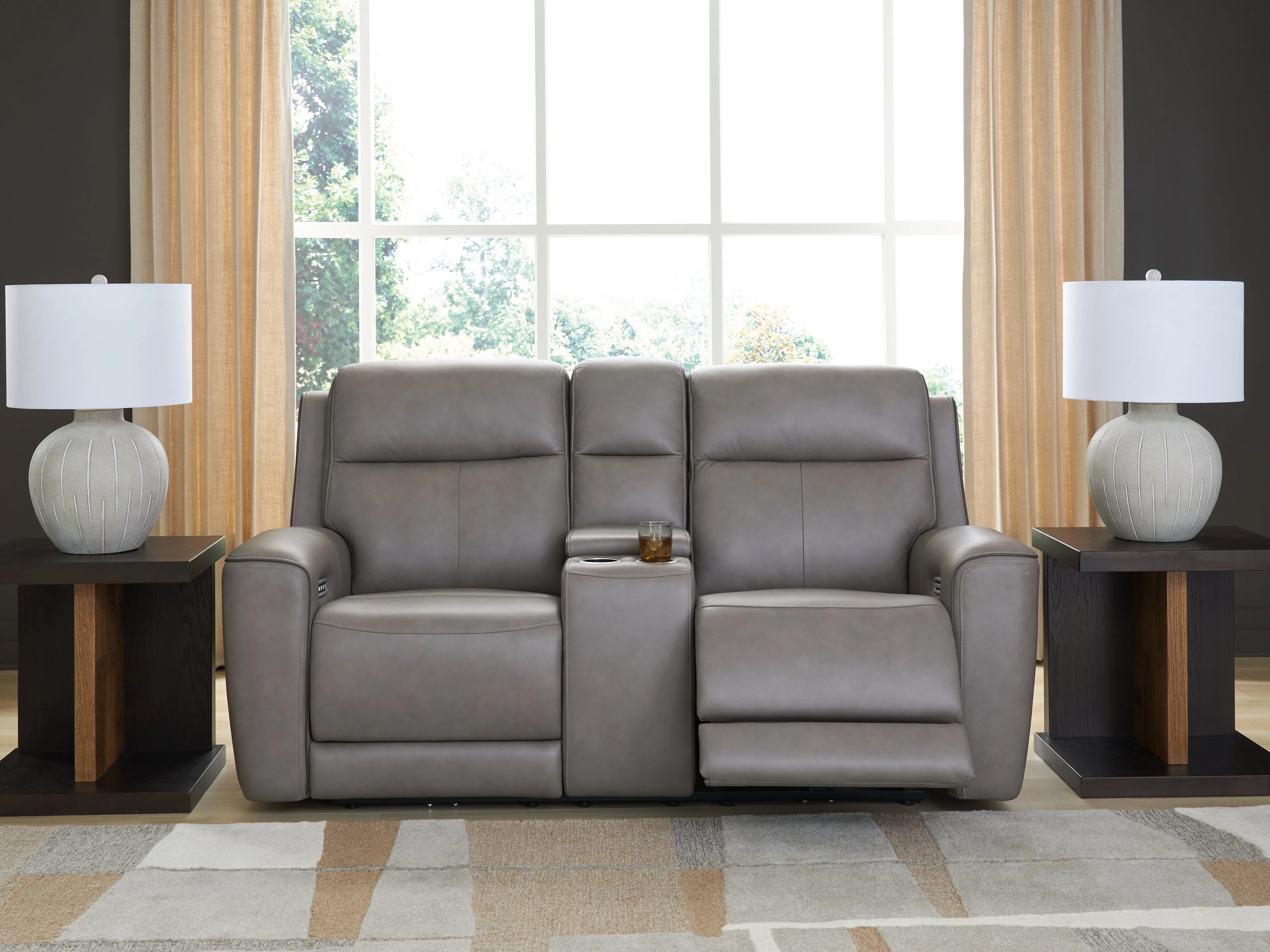 5Z-Comfort Coin Dual Power Leather Reclining Loveseat with Console