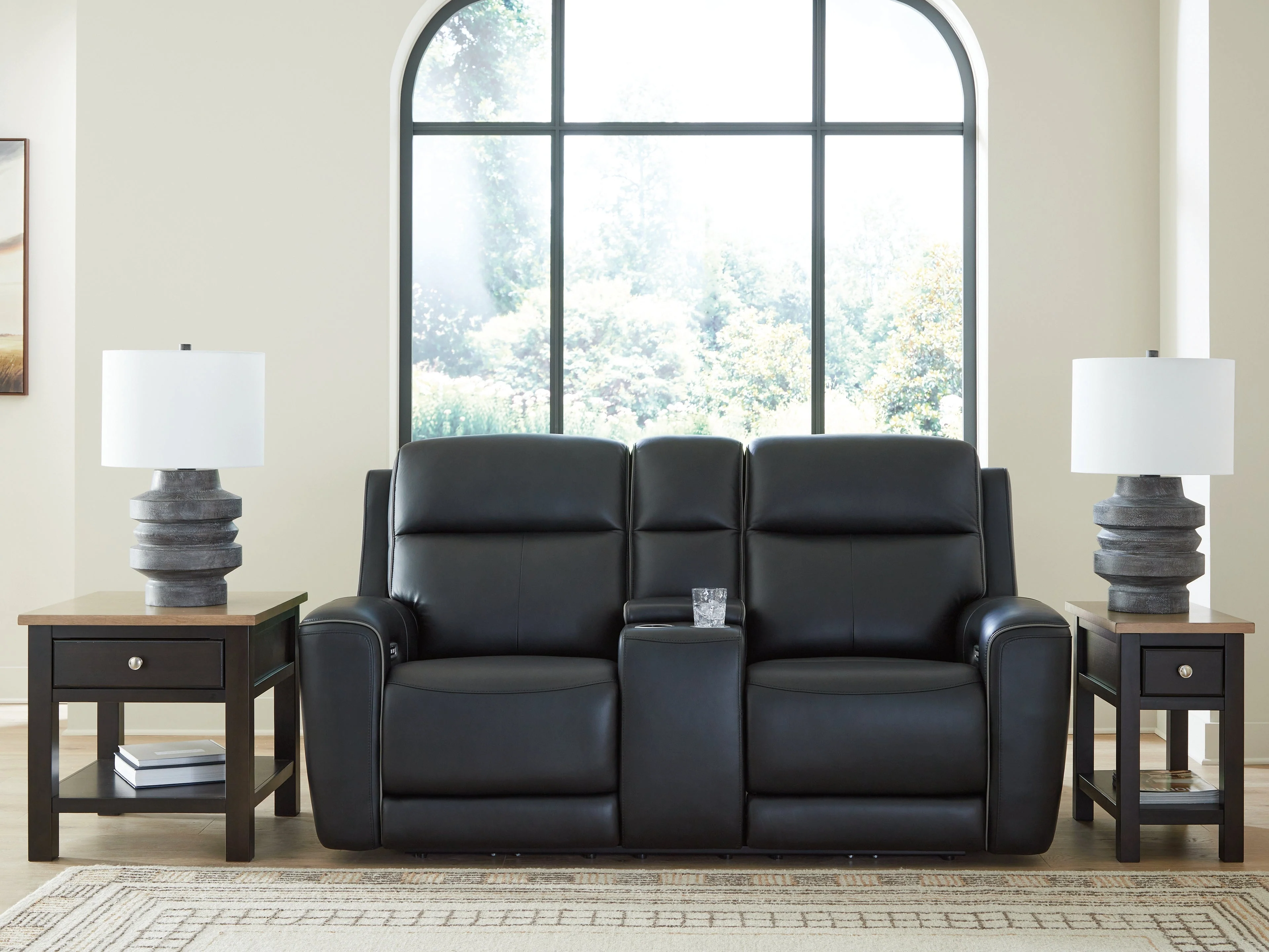 5Z-Relaxation Onyx  Dual Power Leather Reclining Loveseat with Console
