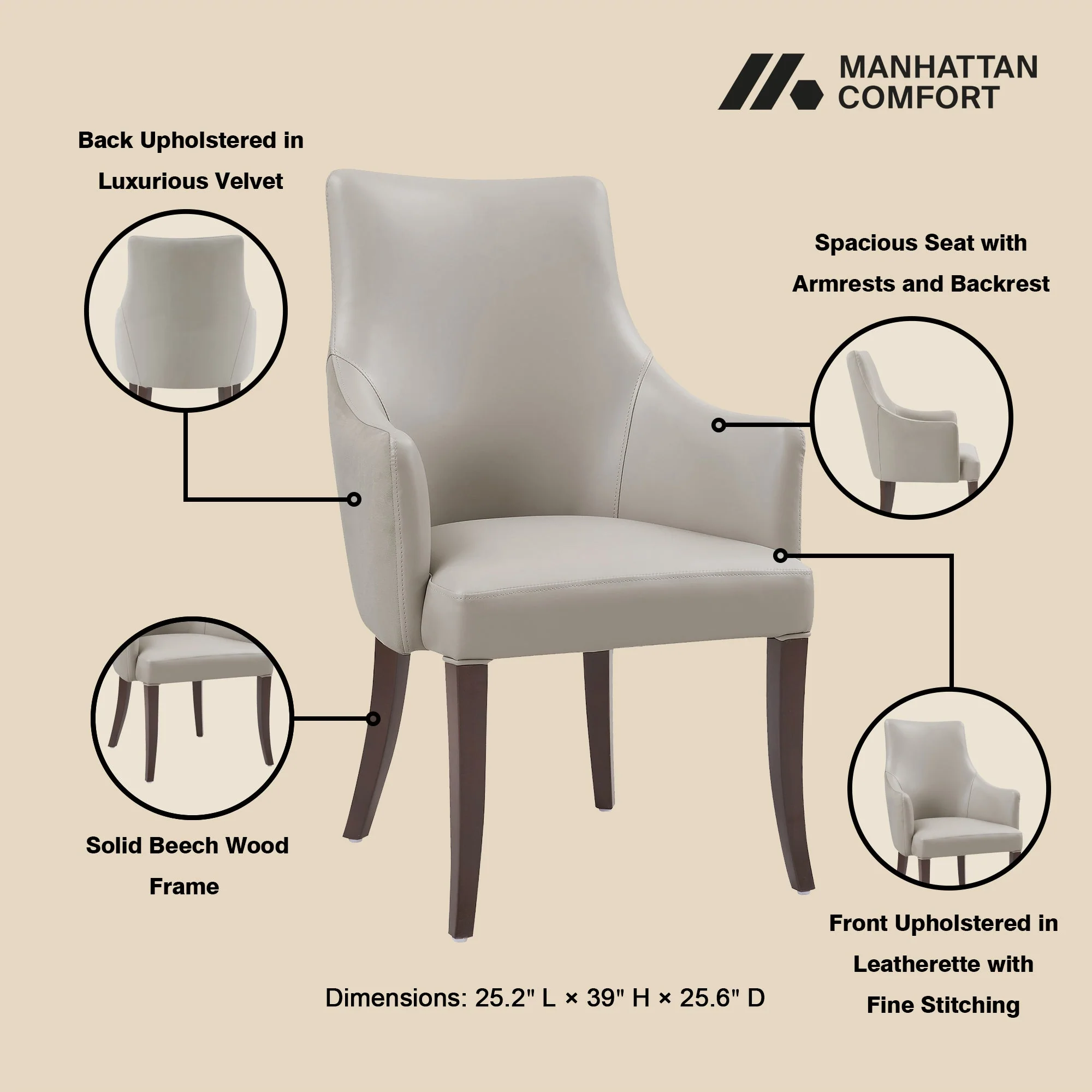 6-Piece Connie Dining Chair and Arm Chair in Light Grey - Image 6