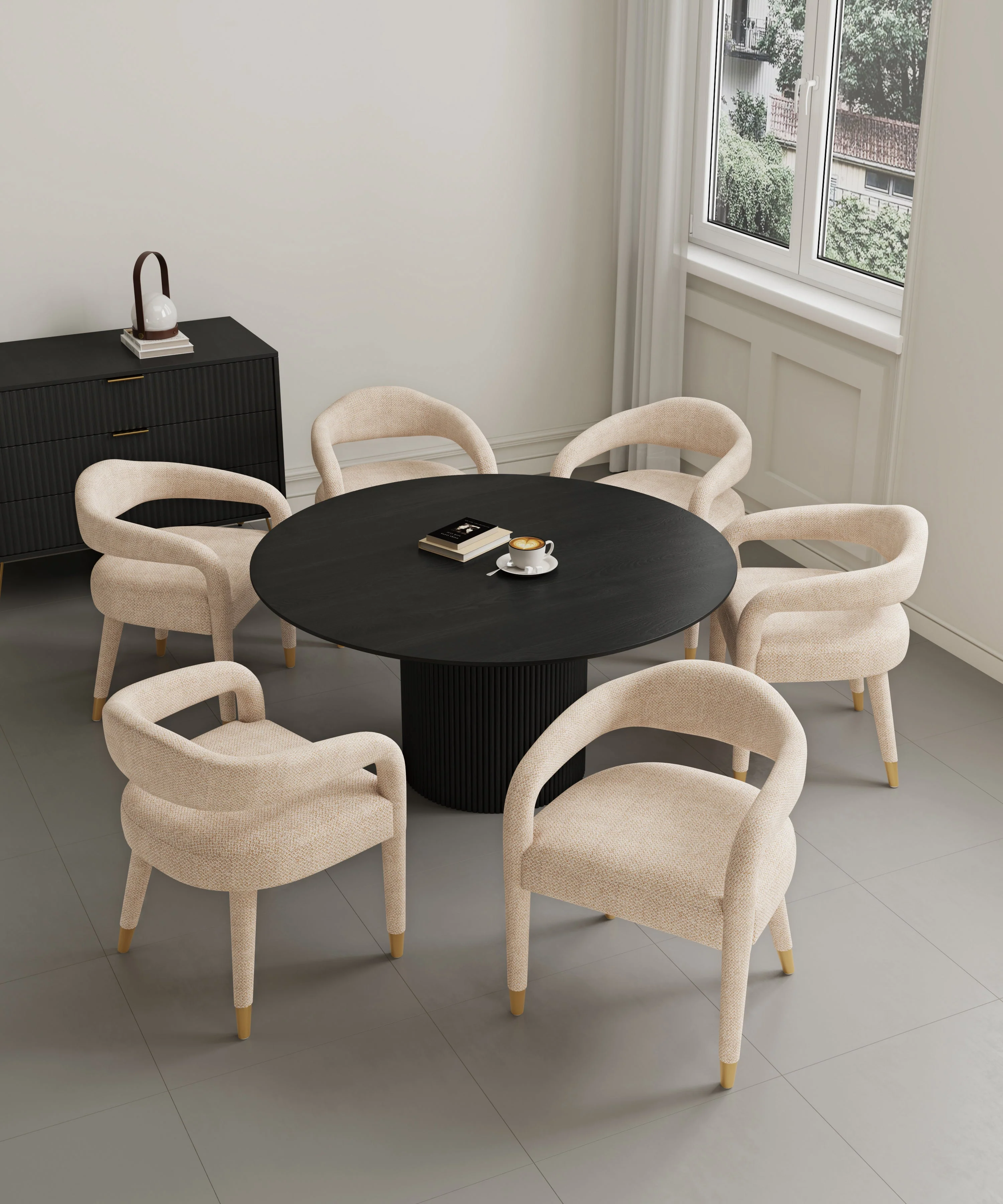 7-Piece Hathaway 59.05 Round Dining Set in Black with 6 Aspen Dining Chairs in Gold Dust - Image 2