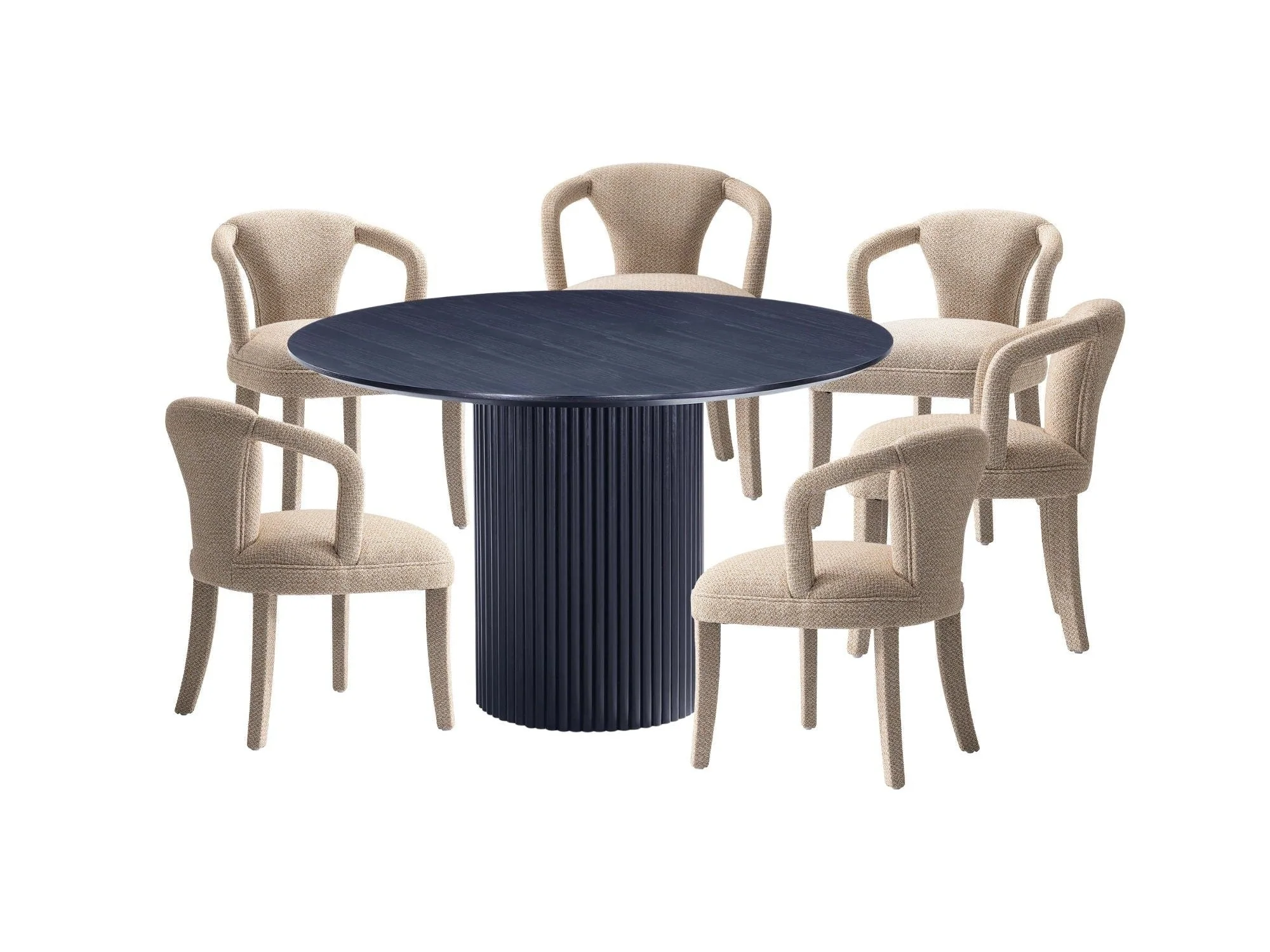 7-Piece Hathaway 59.05 Round Dining Set in Black with 6 Flor Dining Chairs in Grey