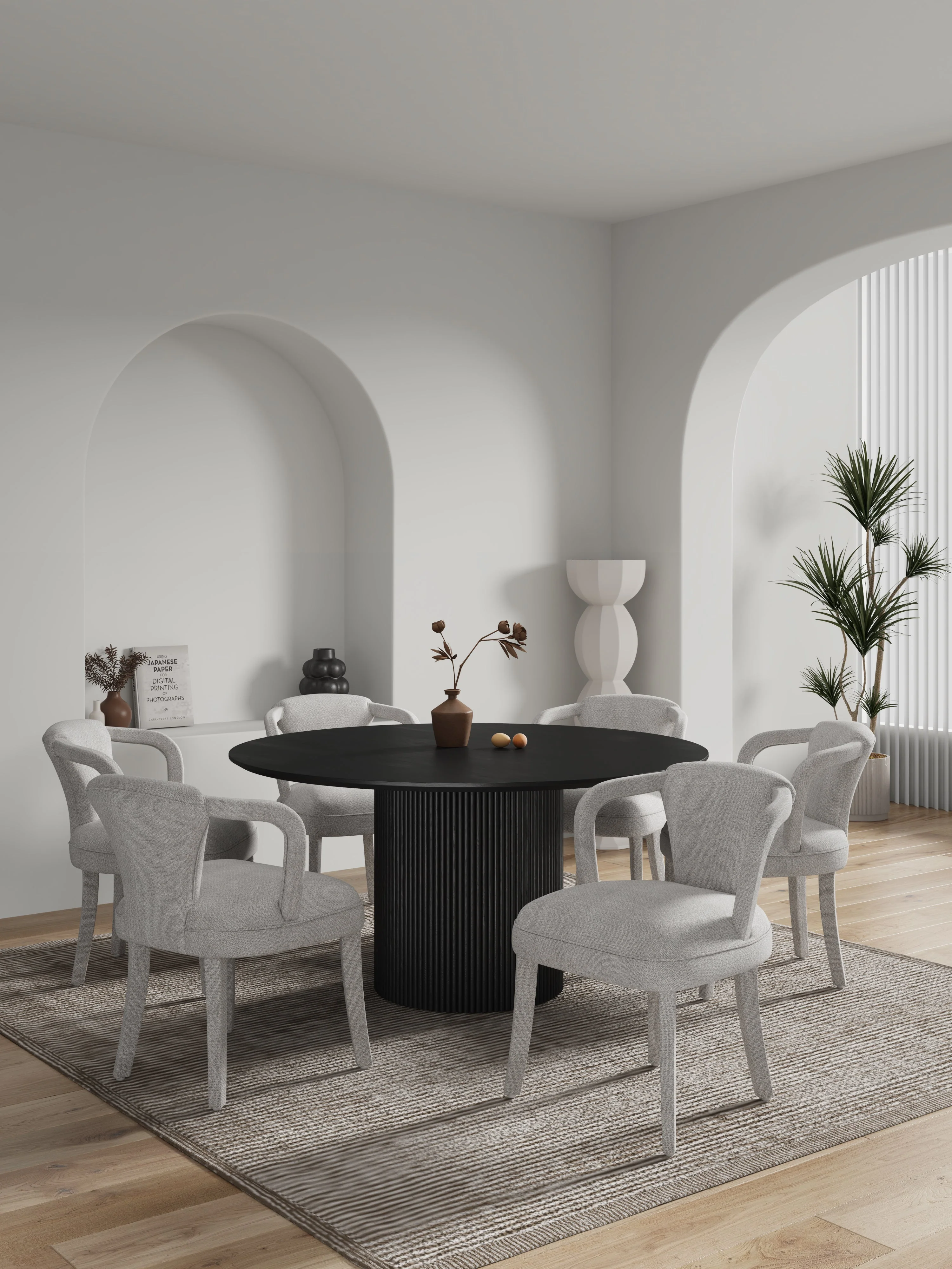 7-Piece Hathaway 59.05 Round Dining Set in Black with 6 Flor Dining Chairs in Silver Lining - Image 2