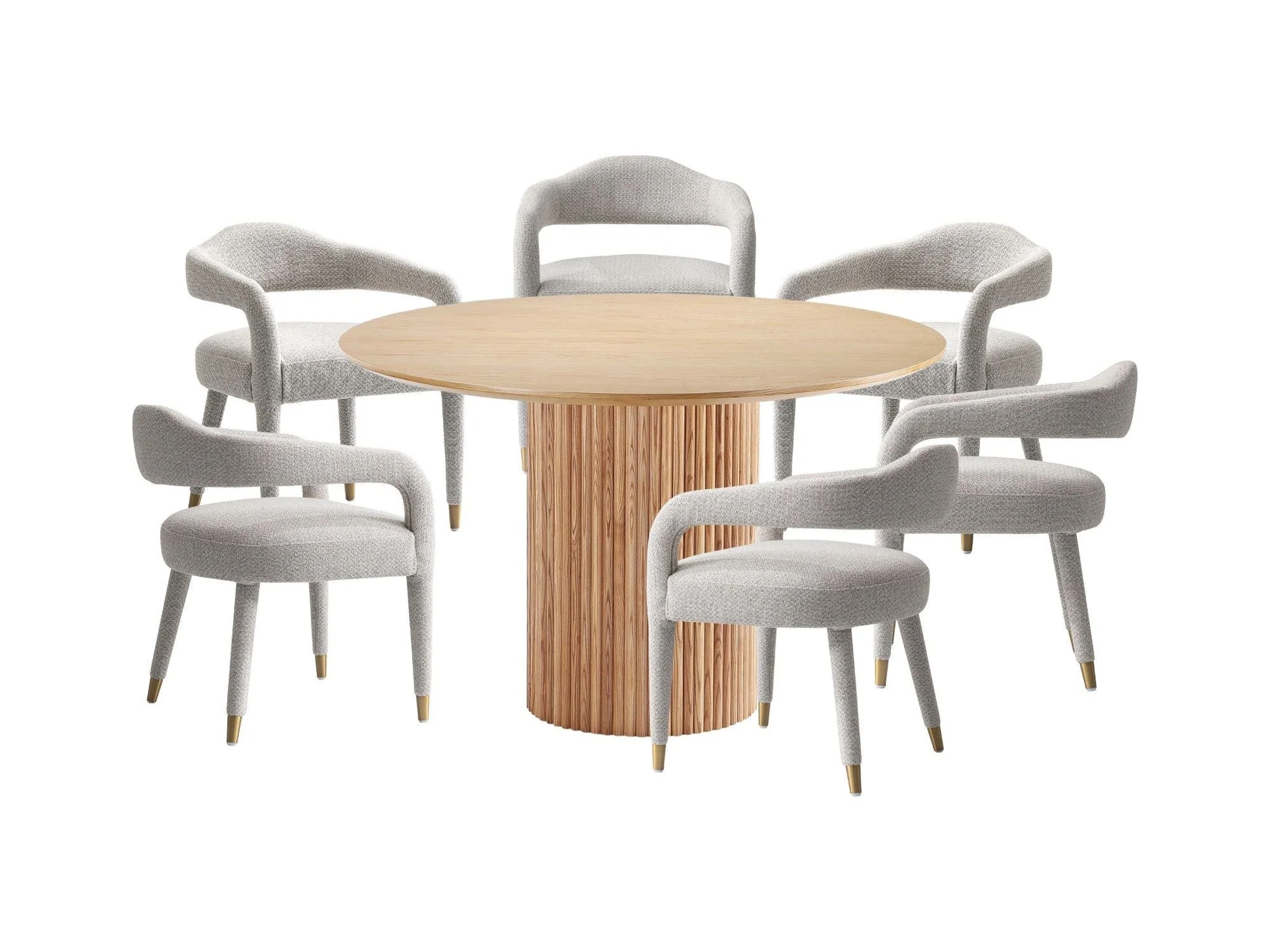 7-Piece Hathaway 59.05 Round Dining Set in Natural with 6 Aspen Dining Chairs in Silver Lining