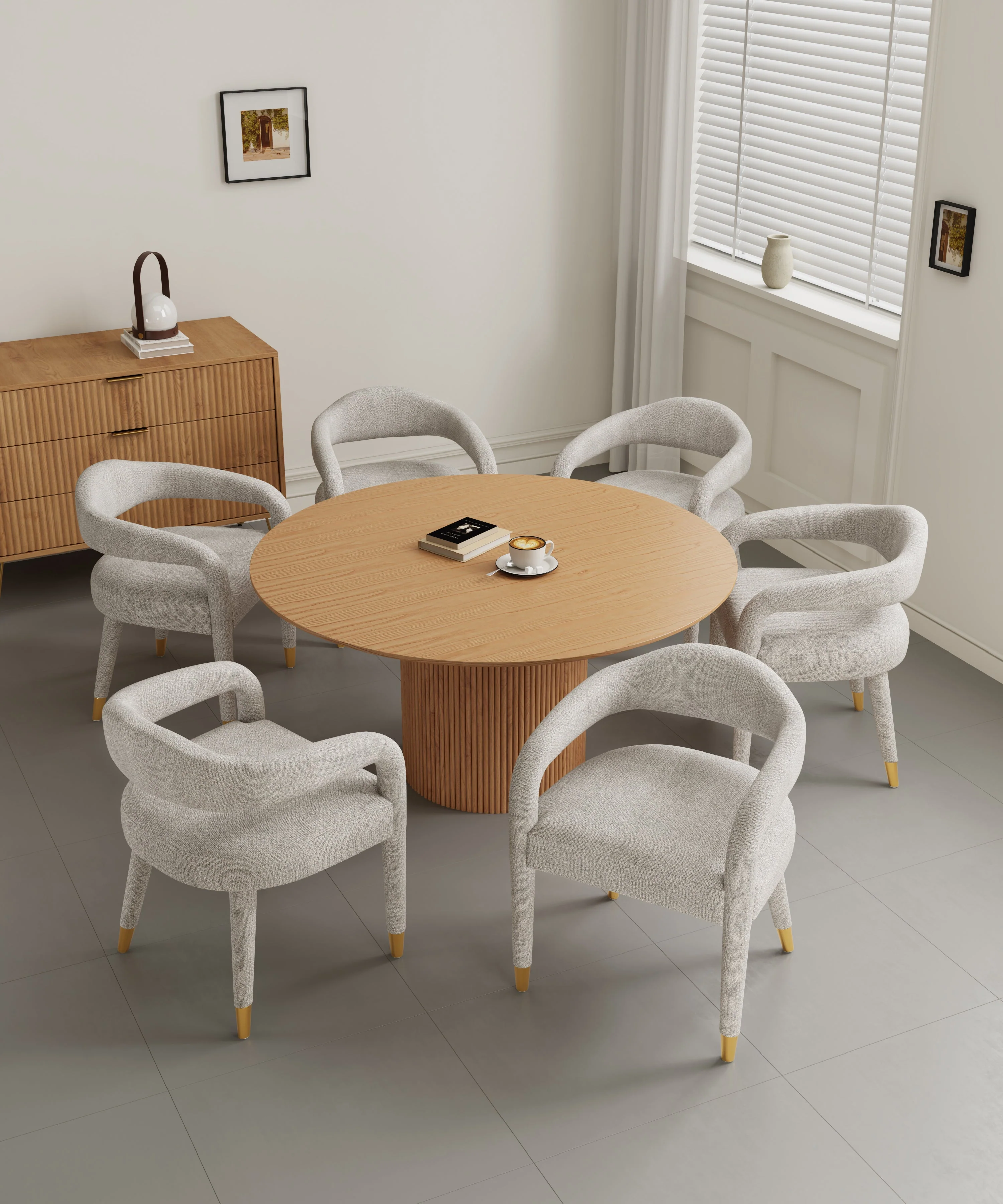 7-Piece Hathaway 59.05 Round Dining Set in Natural with 6 Aspen Dining Chairs in Silver Lining - Image 2