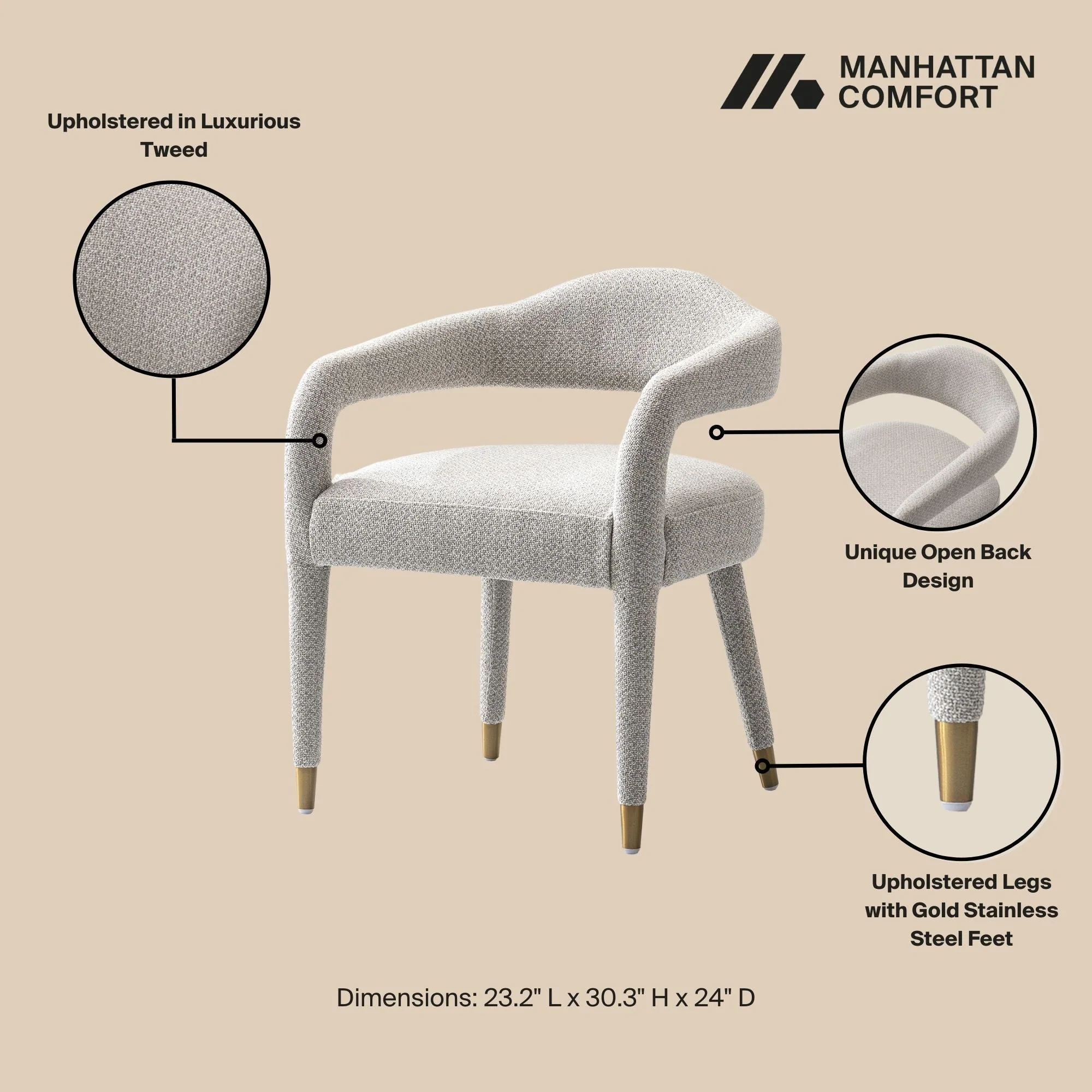 7-Piece Hathaway 59.05 Round Dining Set in Natural with 6 Aspen Dining Chairs in Silver Lining - Image 4