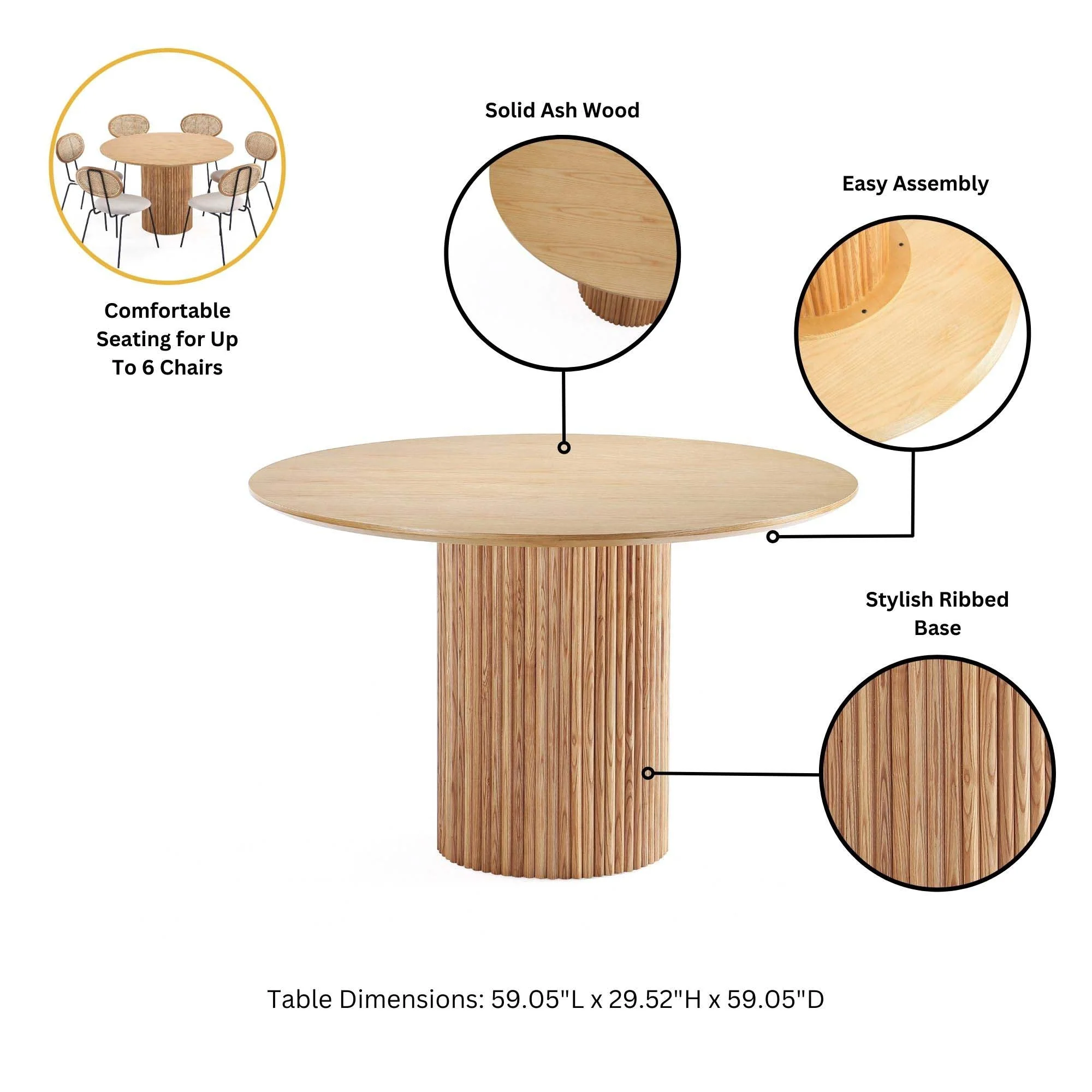 7-Piece Hathaway 59.05 Round Dining Set in Nature with 6 Jardin Dining Chairs - Image 5