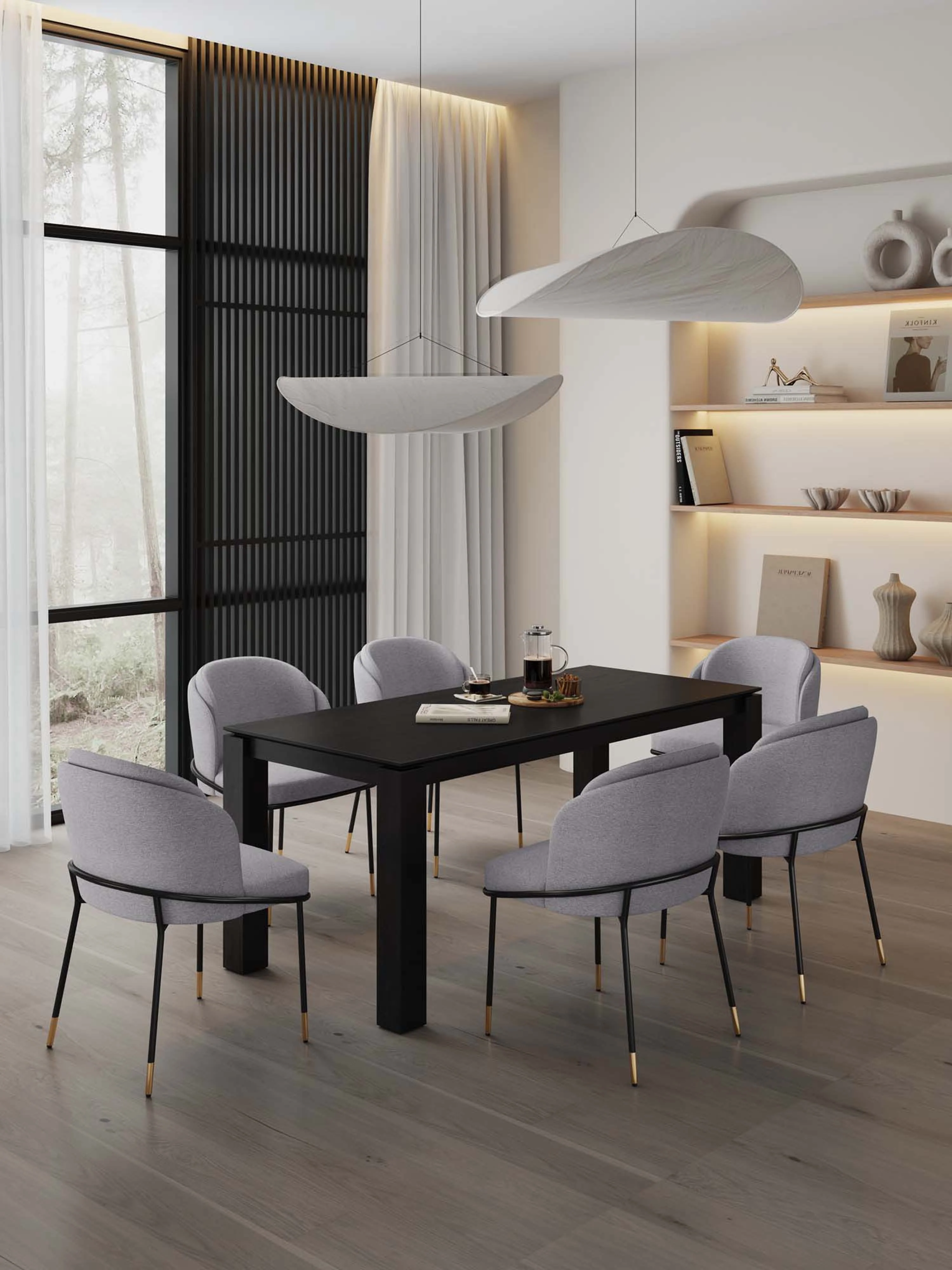 7-Piece Rockaway 70.86 Dining Set in Black with 6 Flor Dining Chairs in Grey - Image 2