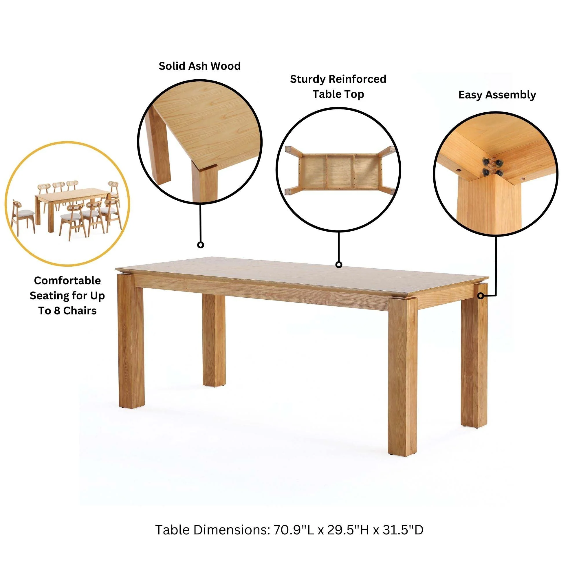 7-Piece Rockaway 70.86 Dining Set in Nature with 6 Colbert Dining Chairs - Image 5