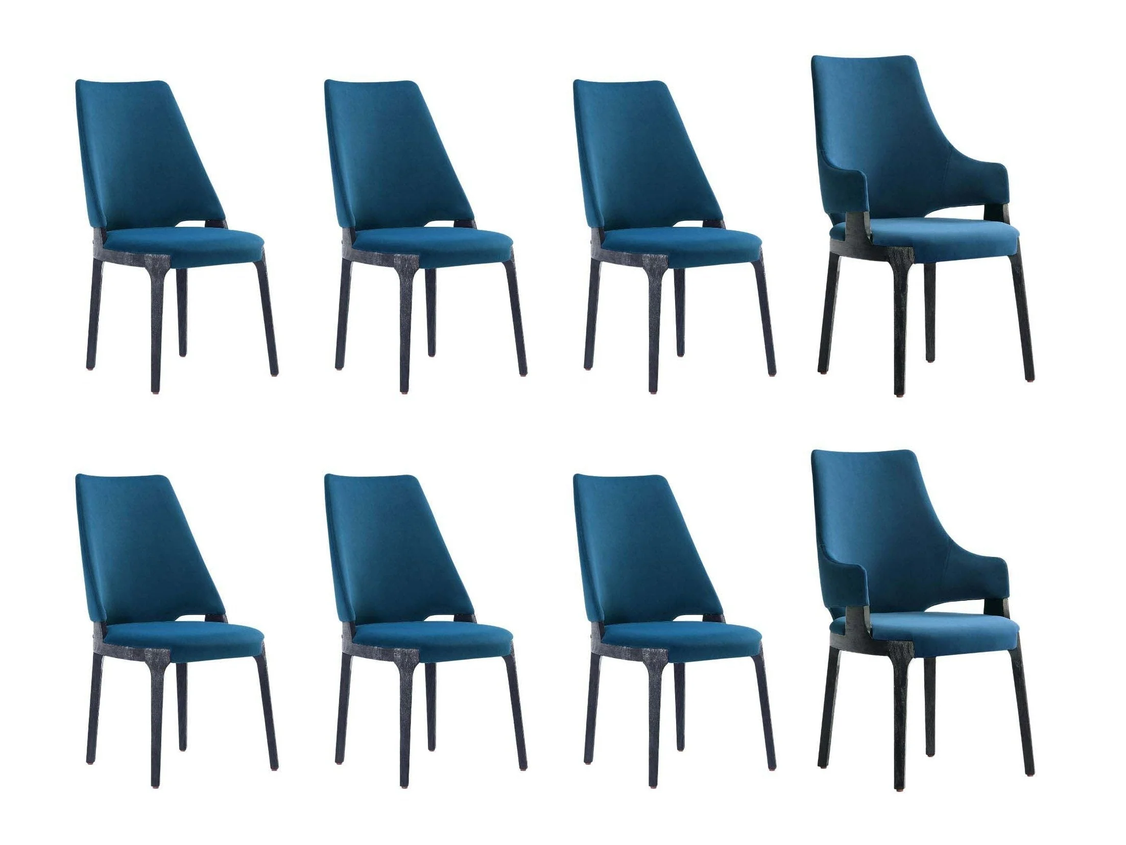 8-Piece Kara Dining Side and Arm Chairs in Blue
