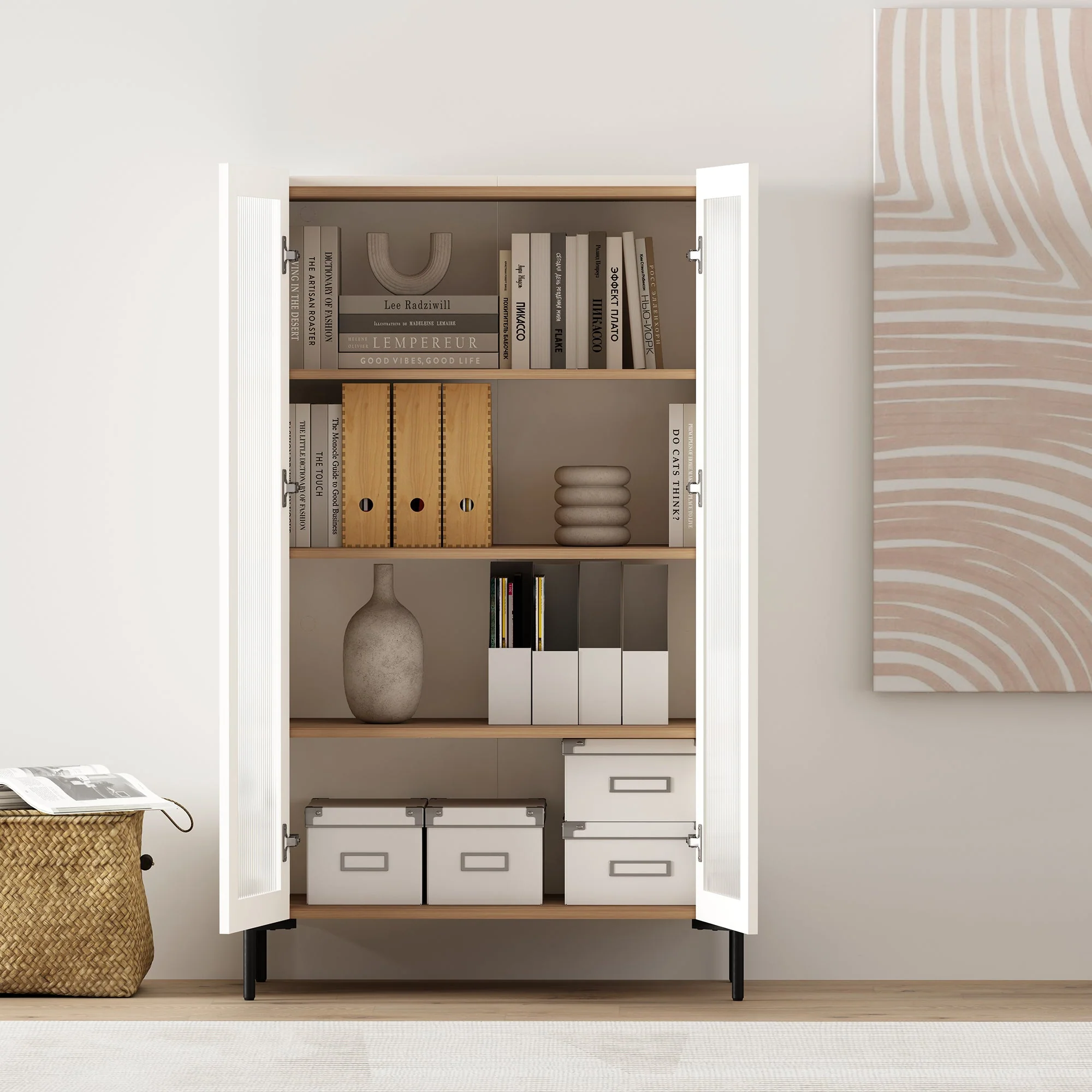Abbey Décor Glass Cabinet in Maple and Off White - Image 5