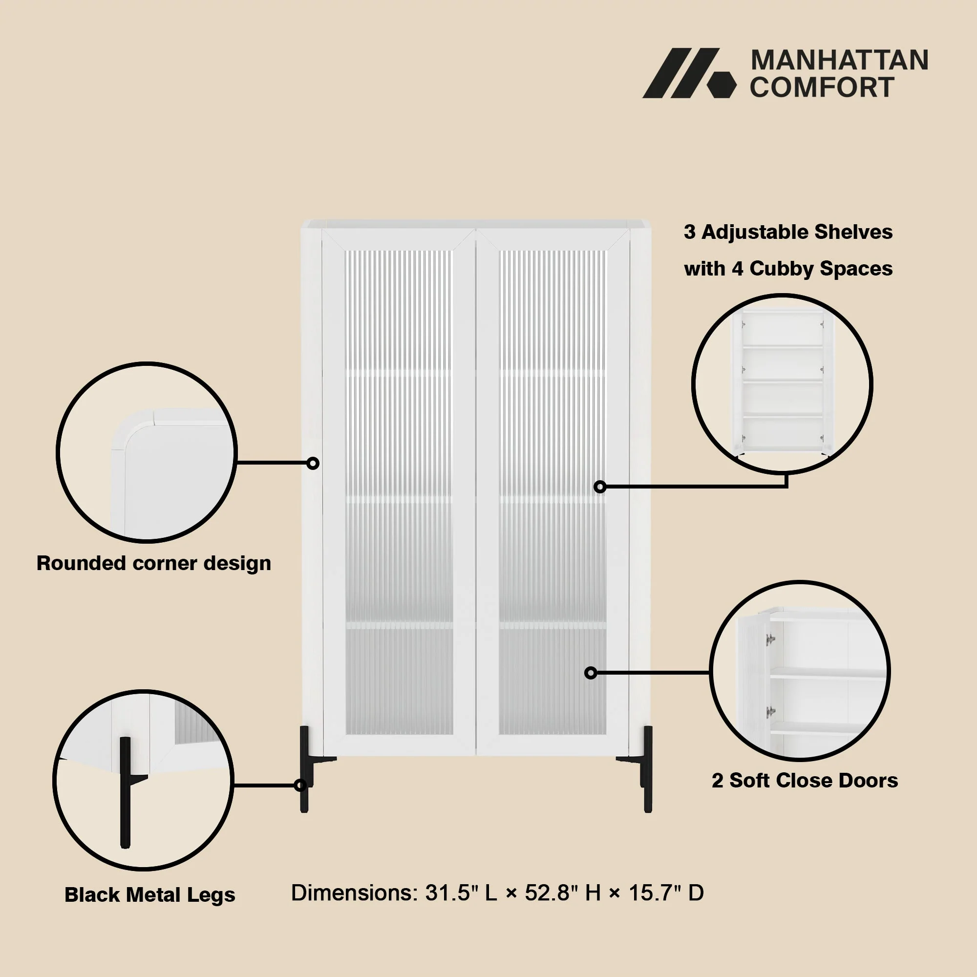 Abbey Décor Glass Cabinet in White (set of 2) - Image 4
