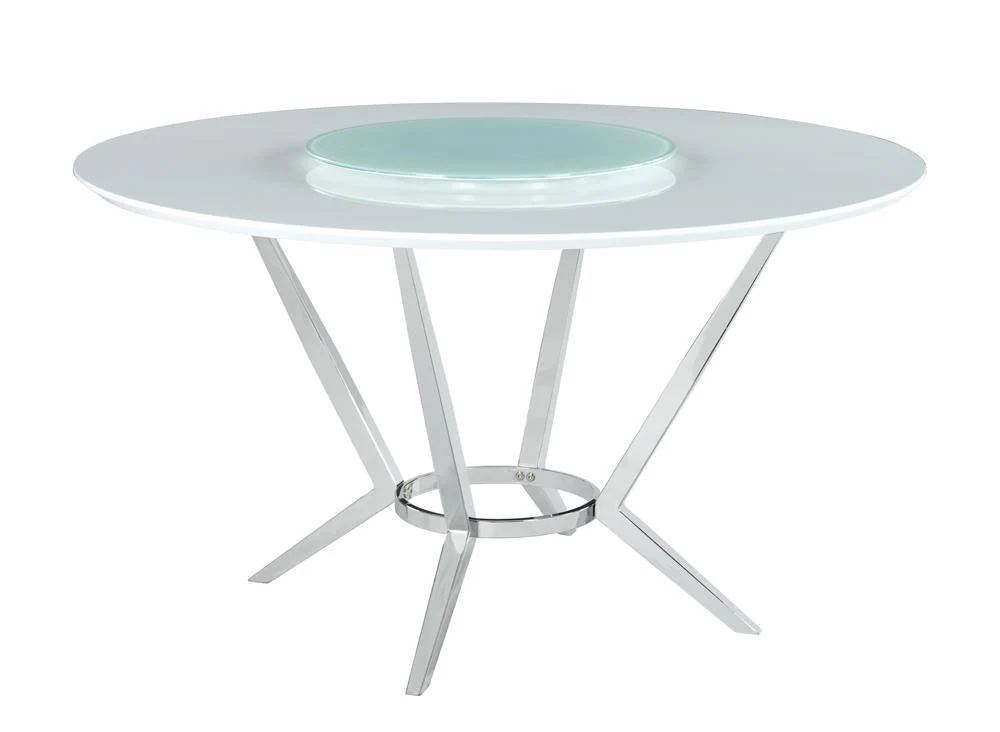 Abby White/Chrome Round Dining Table with Lazy Susan