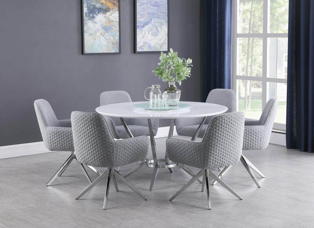 Abby White/Chrome Round Dining Table with Lazy Susan - Image 2
