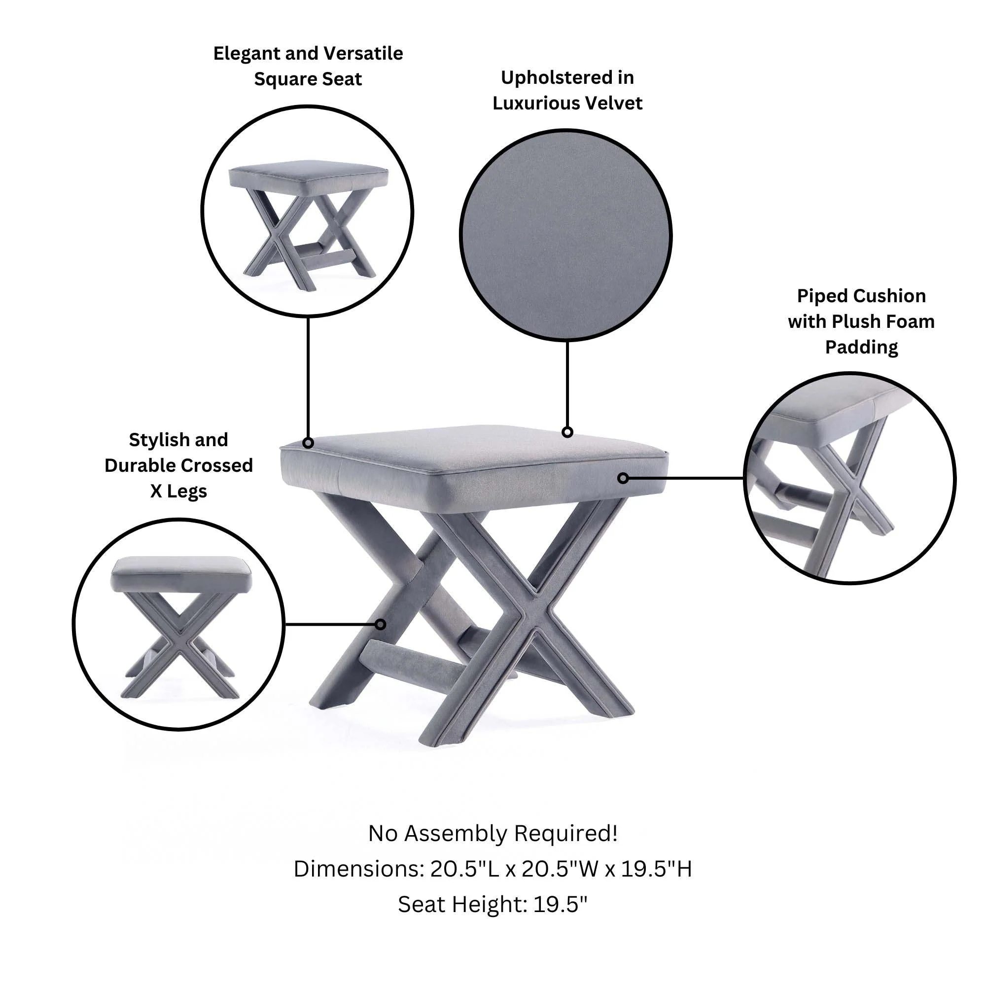 Abigail Single Ottoman Bench in Grey - Image 4