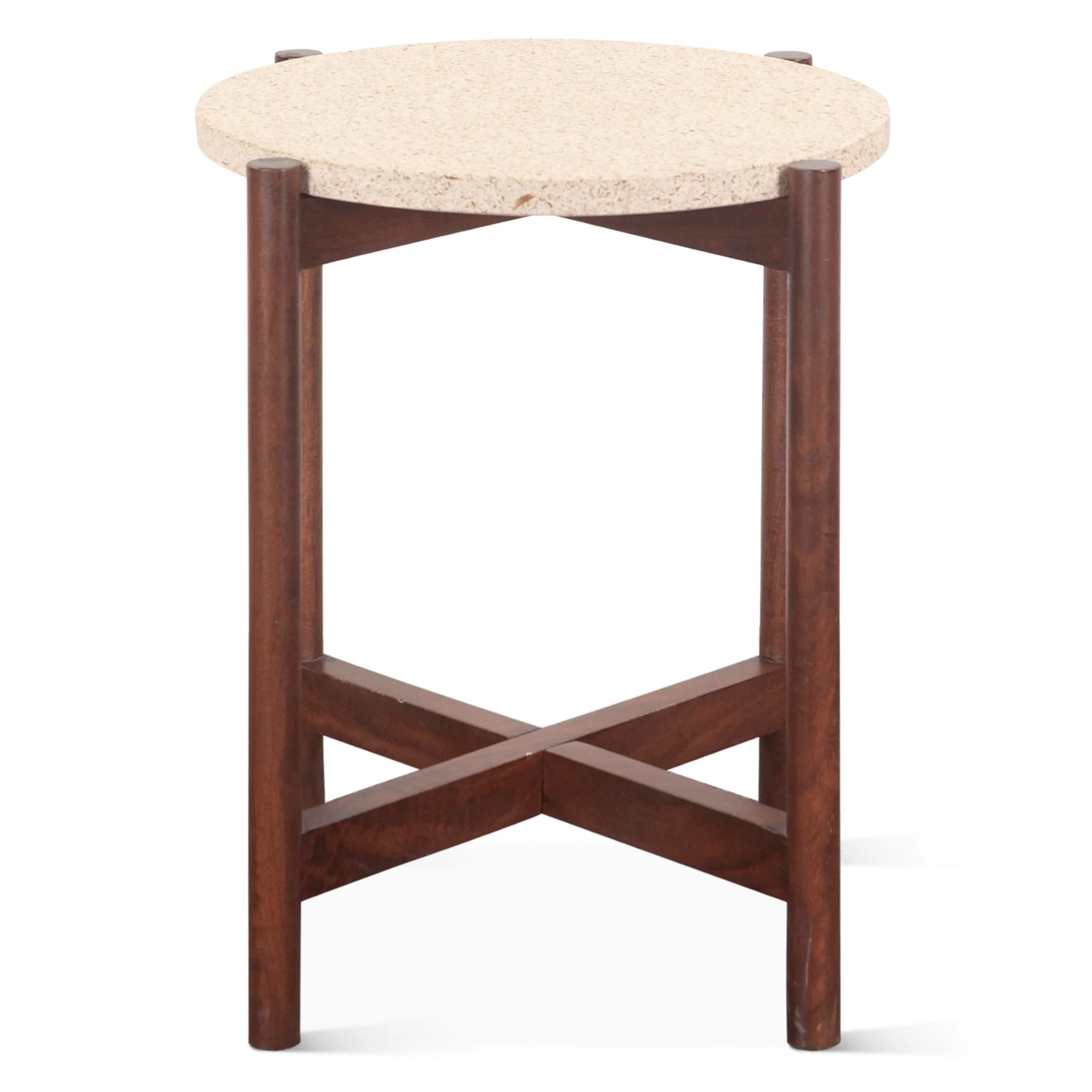 Abstract 18" Side Table with Casted Cement Top and Mango Wood Base