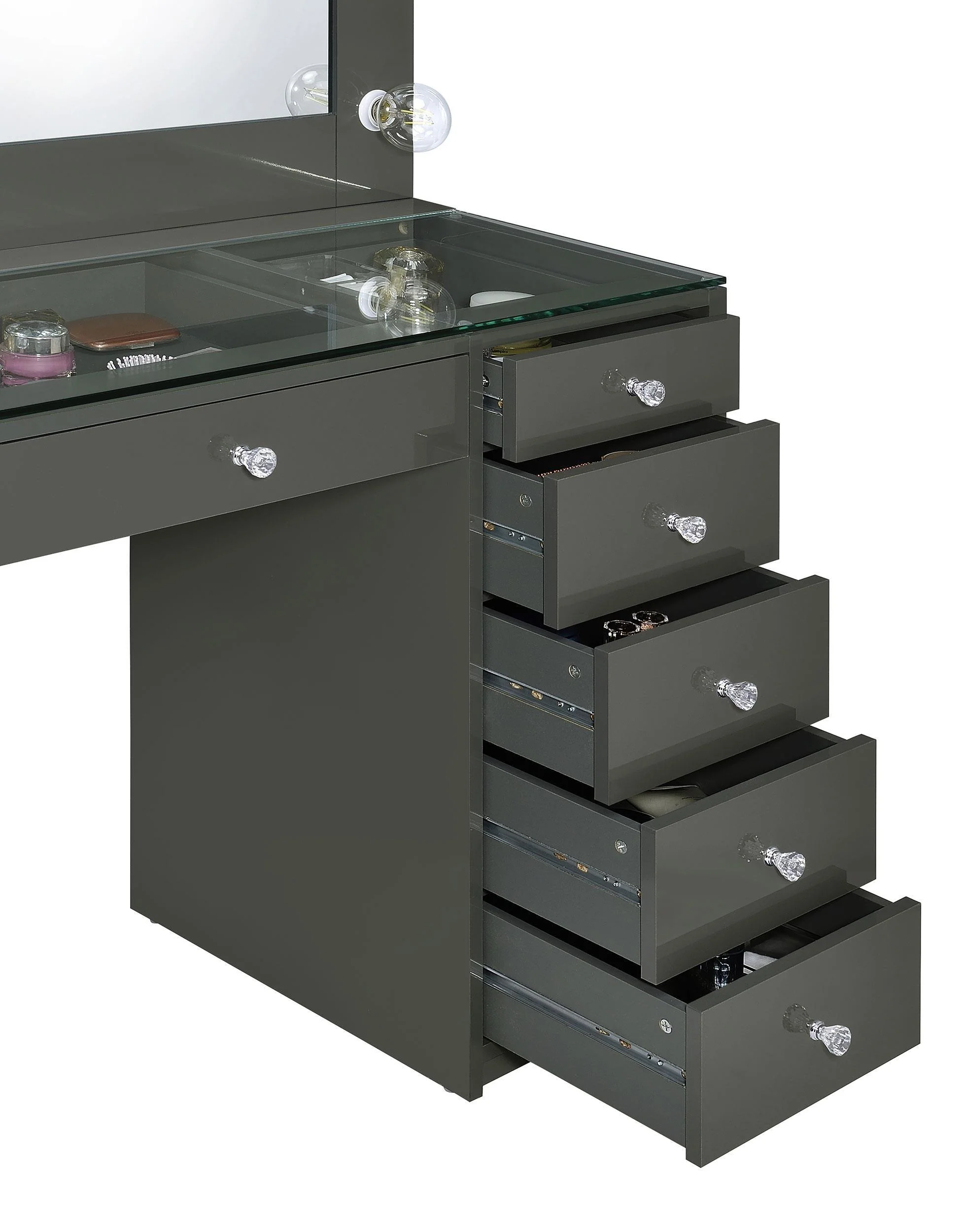 Acena Grey High Gloss 7-drawer Vanity Set with Lighting - Image 10