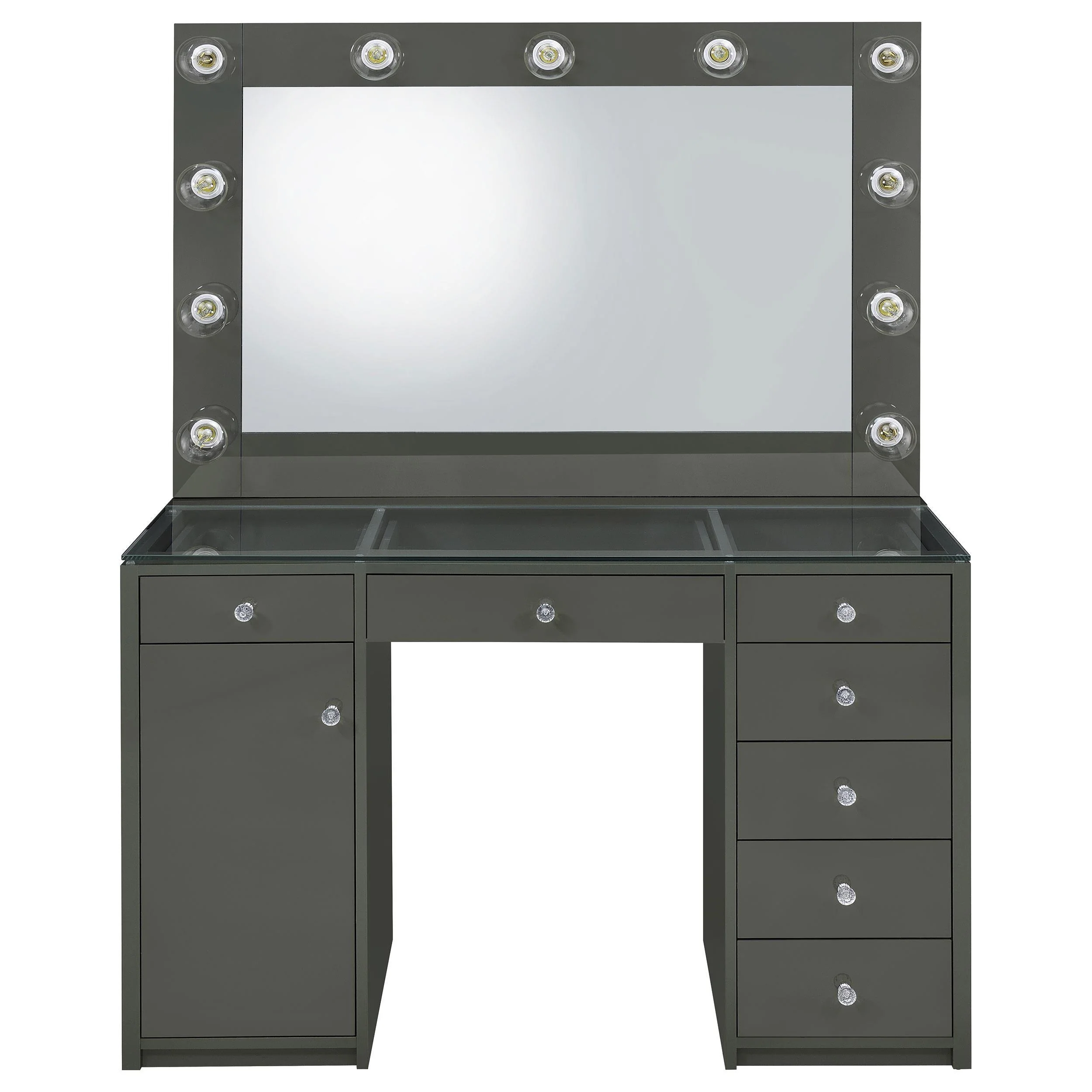 Acena Grey High Gloss 7-drawer Vanity Set with Lighting - Image 4