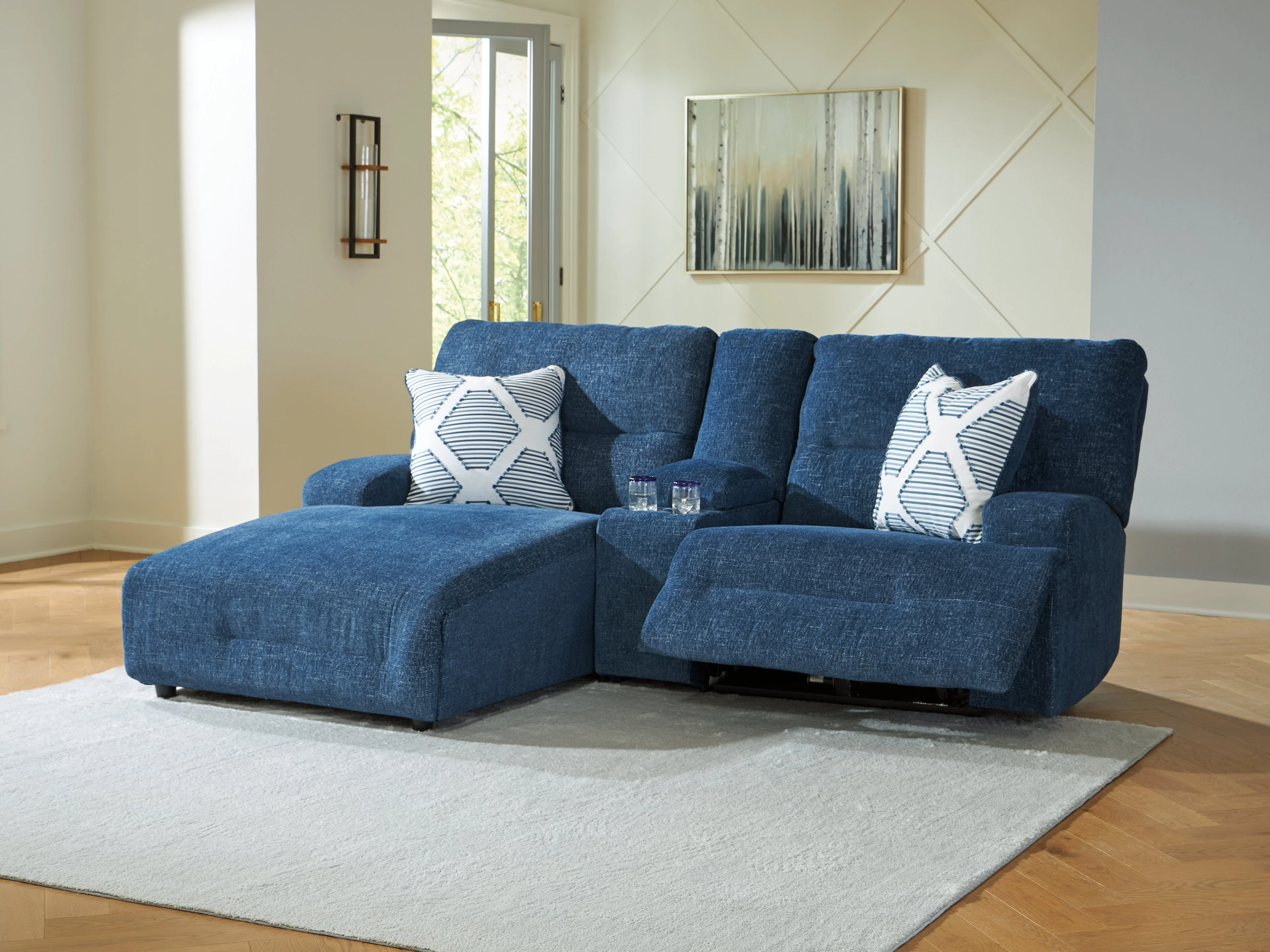 Acklen Place Navy 3-Piece Dual Power Reclining Modular Sofa with LAF Chaise - Image 2