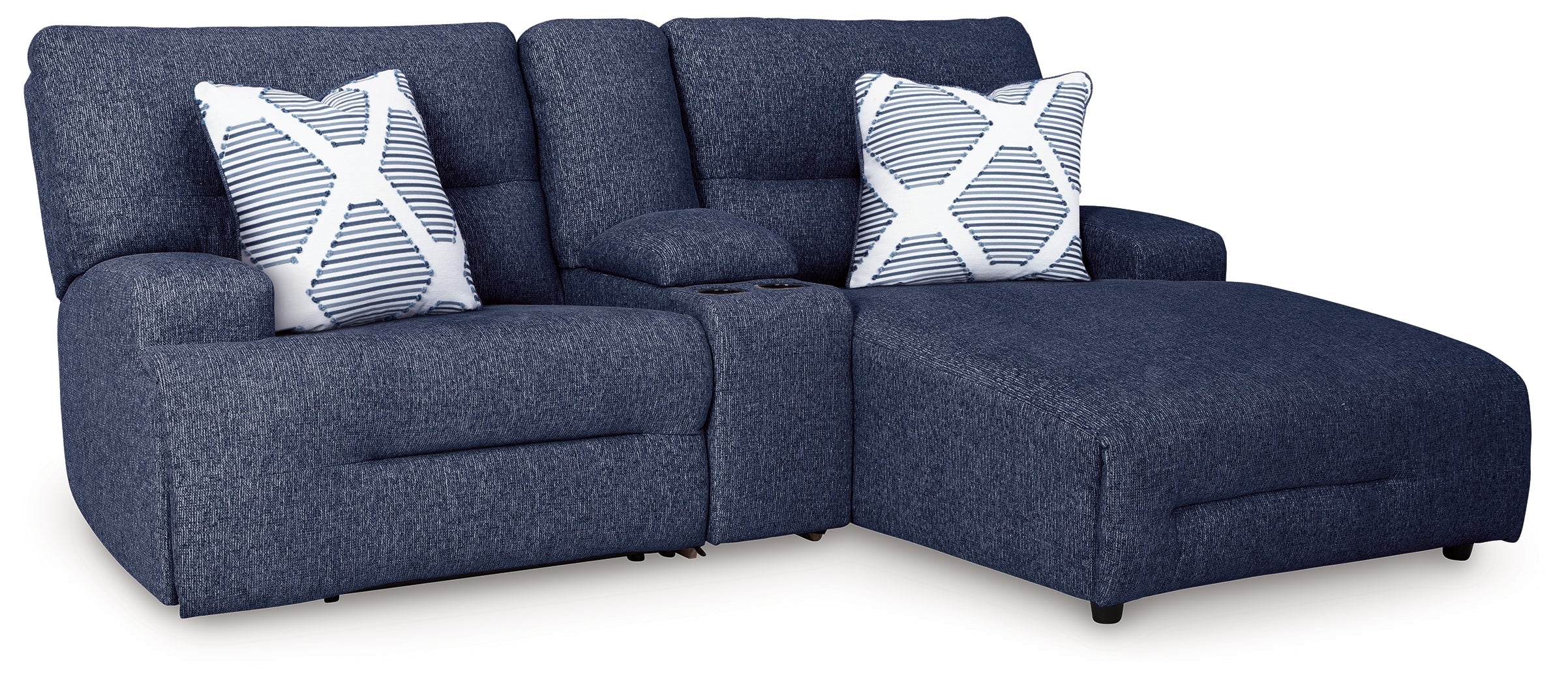 Acklen Place Navy 3-Piece Dual Power Reclining Modular Sofa with RAF Chaise