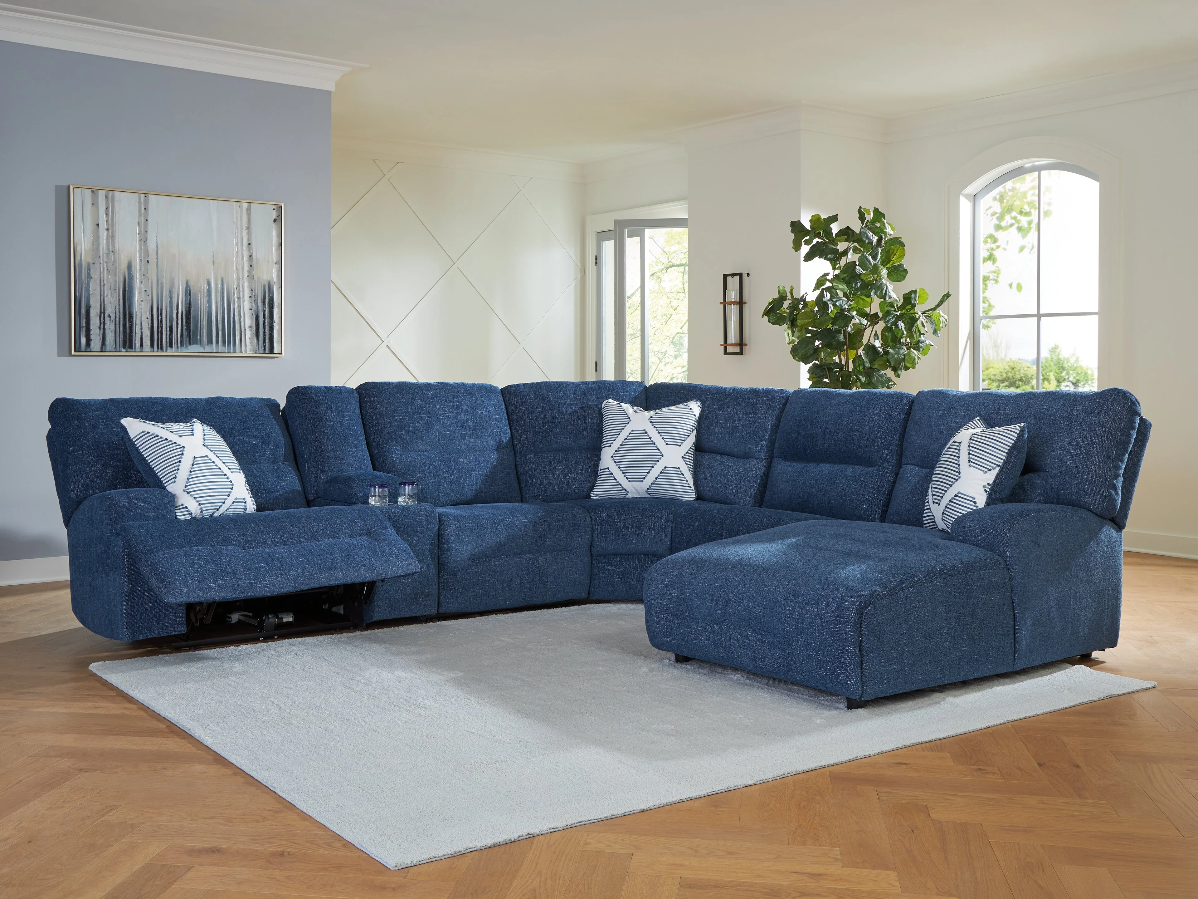 Acklen Place Navy 6-Piece Dual Power Reclining Modular Sectional with RAF Chaise