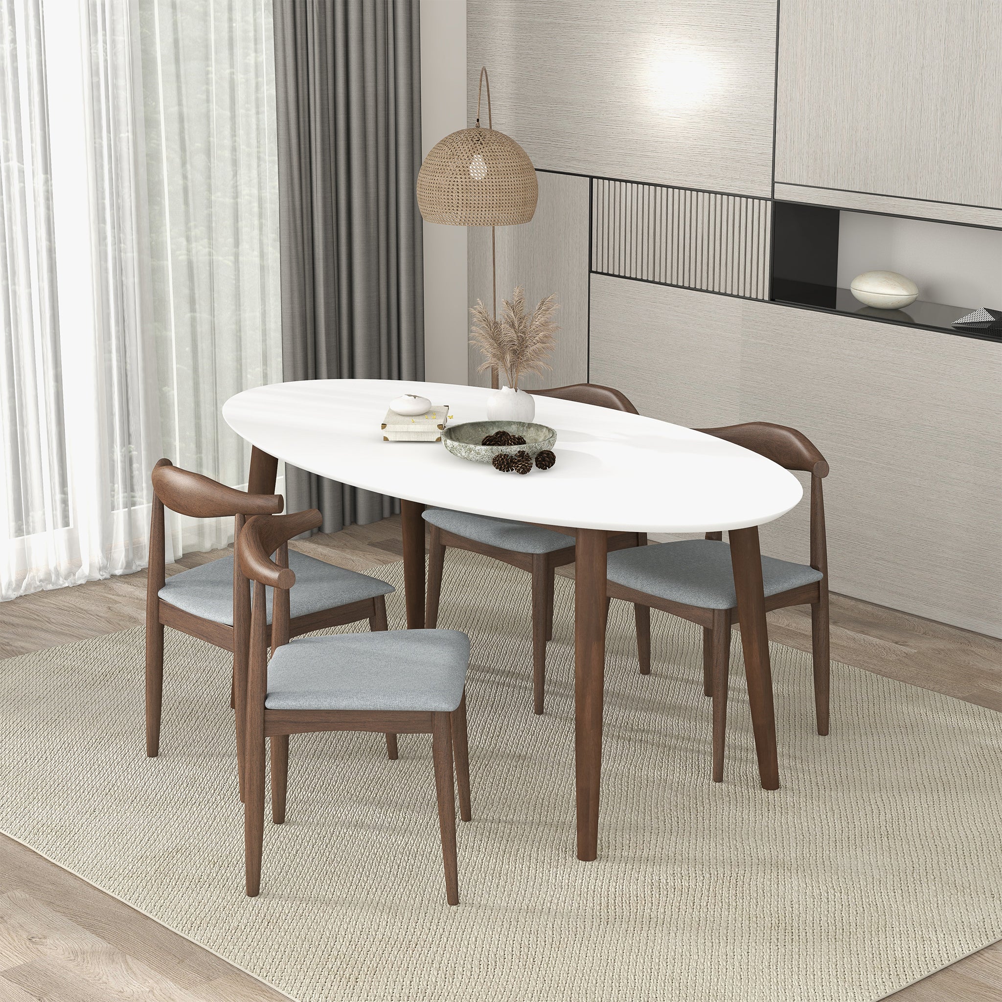 Ada Mid Century Modern Style Solid Wood White Top Oval Dining Table - Image 3