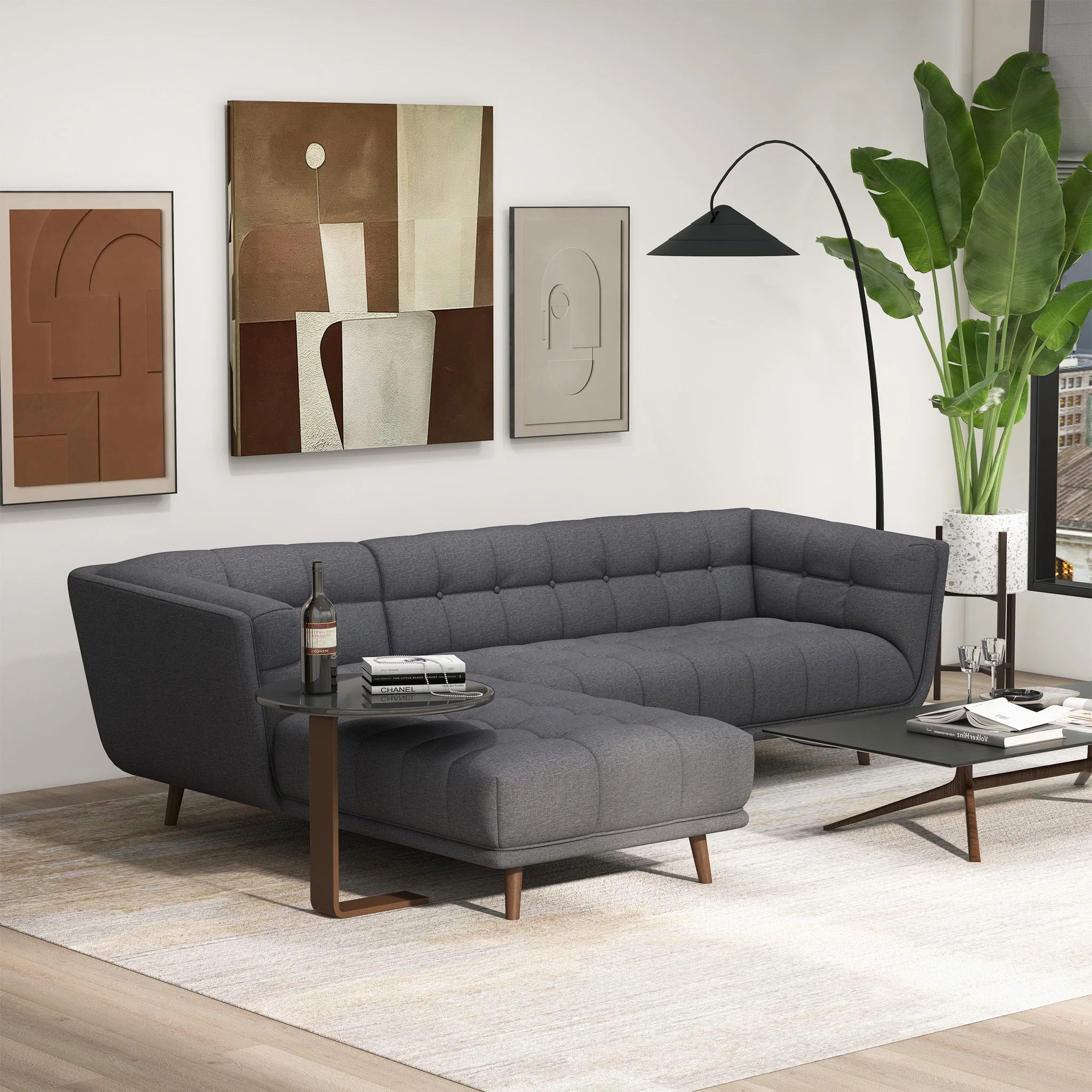 Addison Left Sectional Ash Grey Fabric Sofa - Image 2