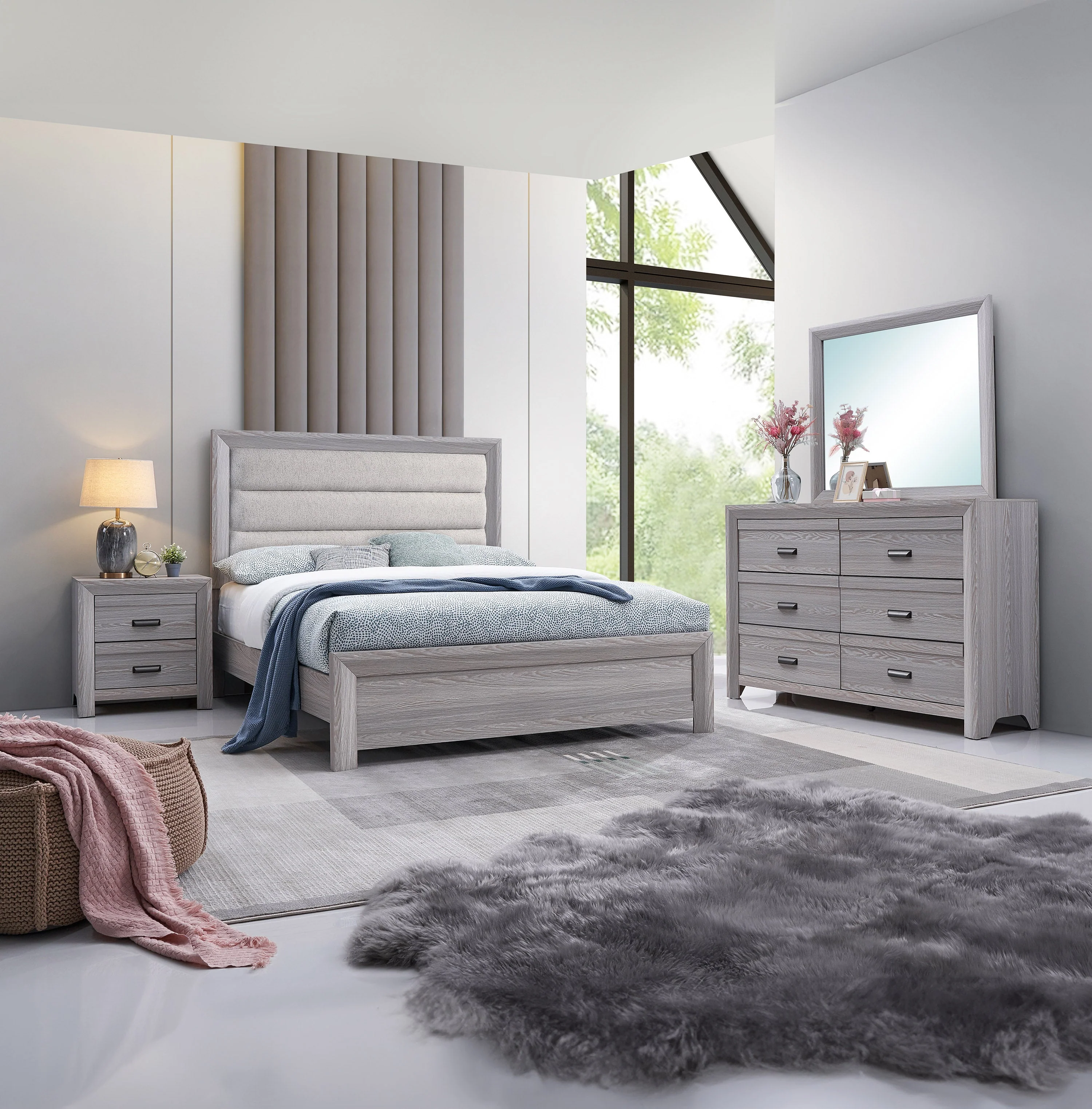 Adelaide Driftwood King Upholstered Panel Bed - Image 3