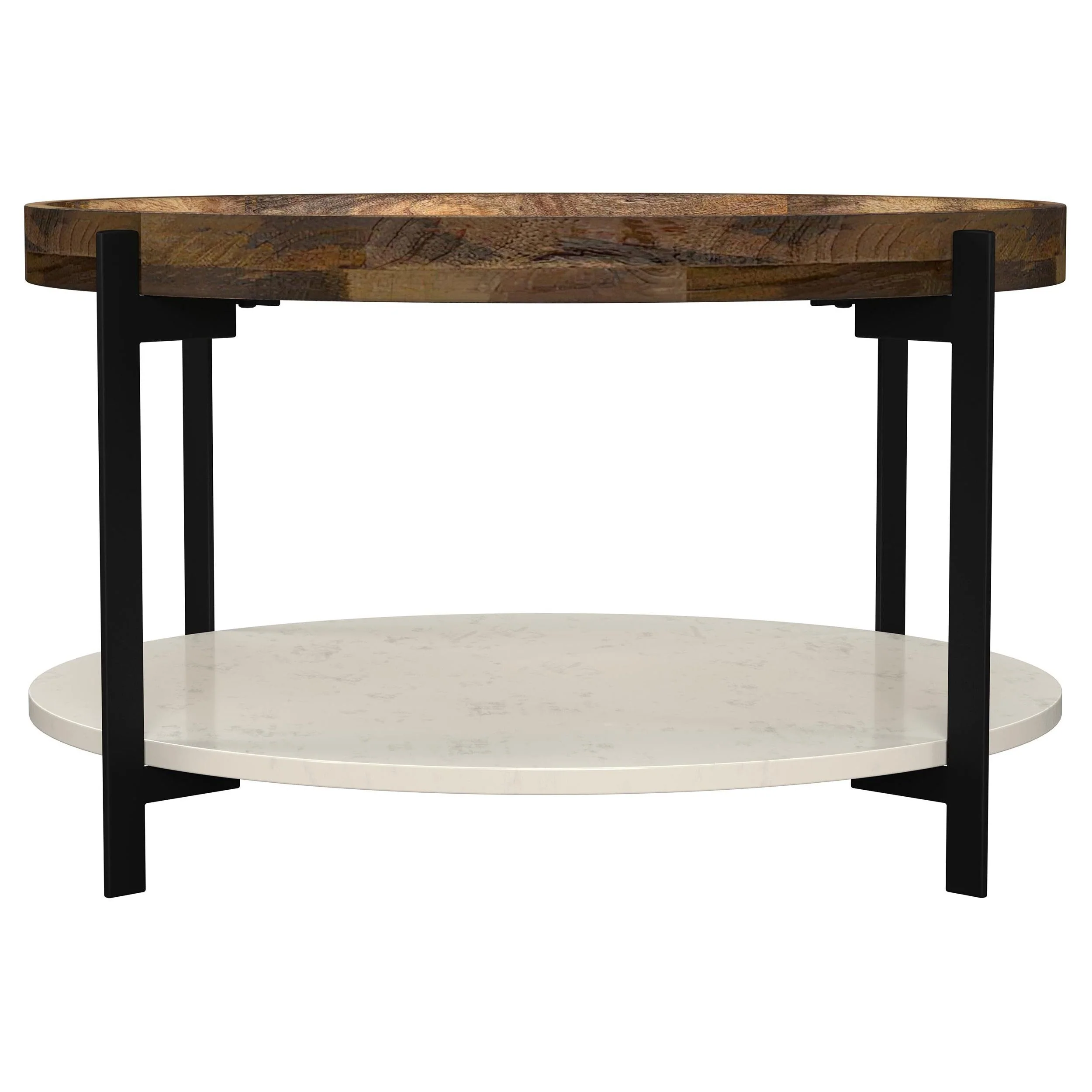 Adhvik Natural Round Wood Top Coffee Table with Marble Shelf - Image 3