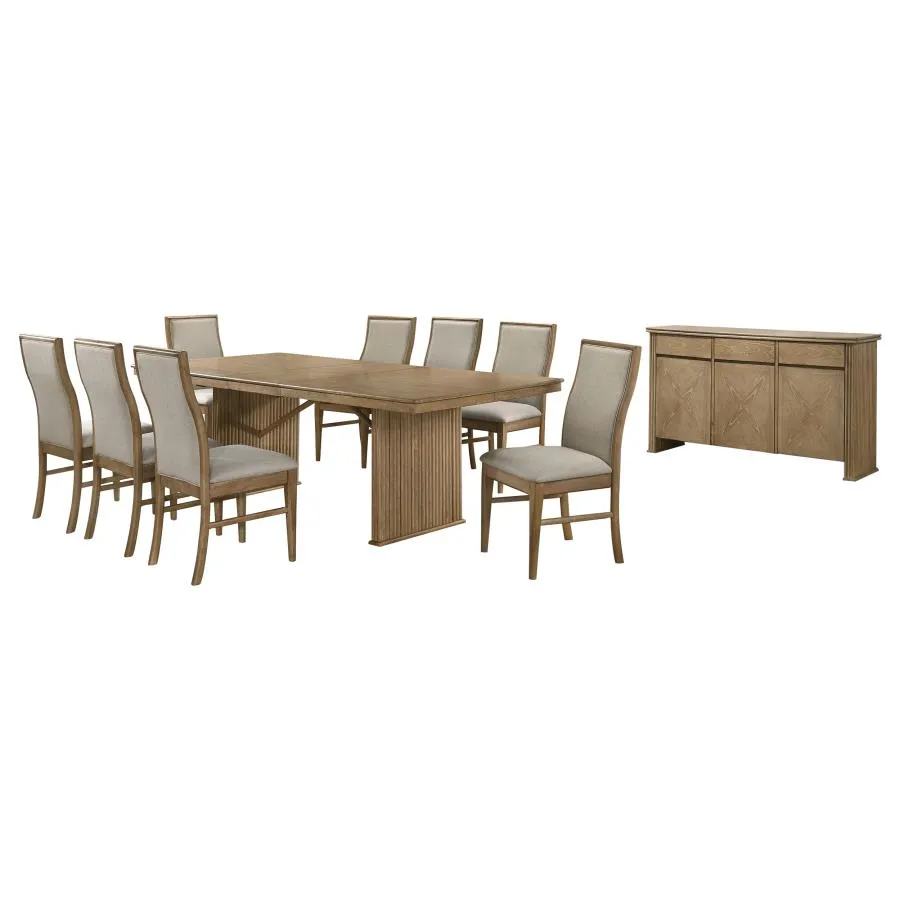 Adina Distressed Light Brown 10-Piece Extension Dining Set with Sideboard - Image 2