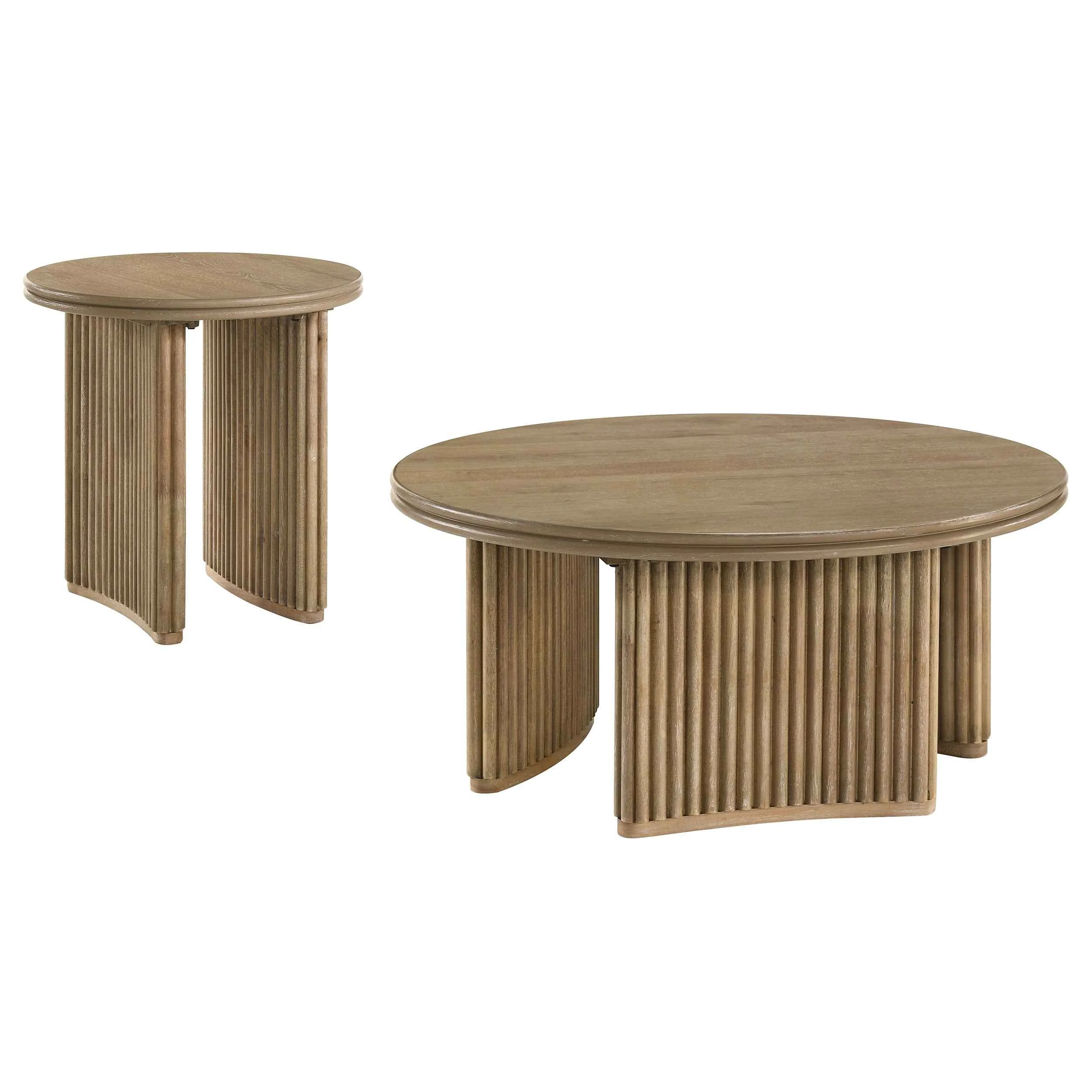 Adina Distressed Light Brown 2-piece Round Coffee Table Set - Image 2