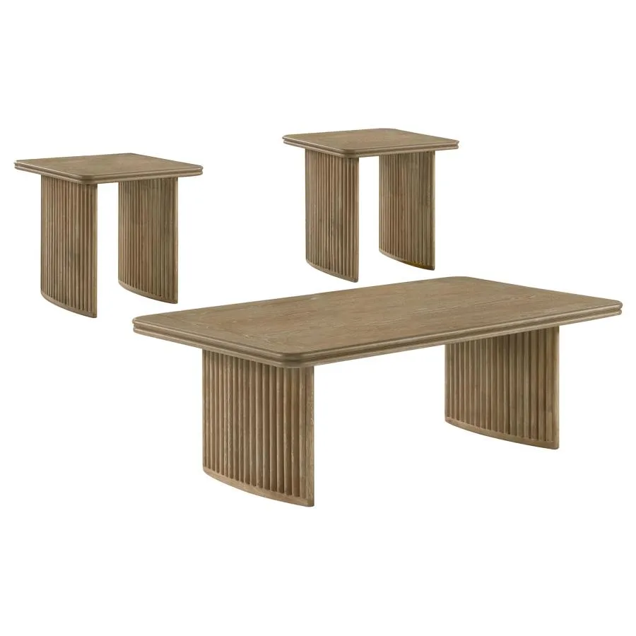 Adina Distressed Light Brown 3-Piece Wood Coffee Table Set - Image 2