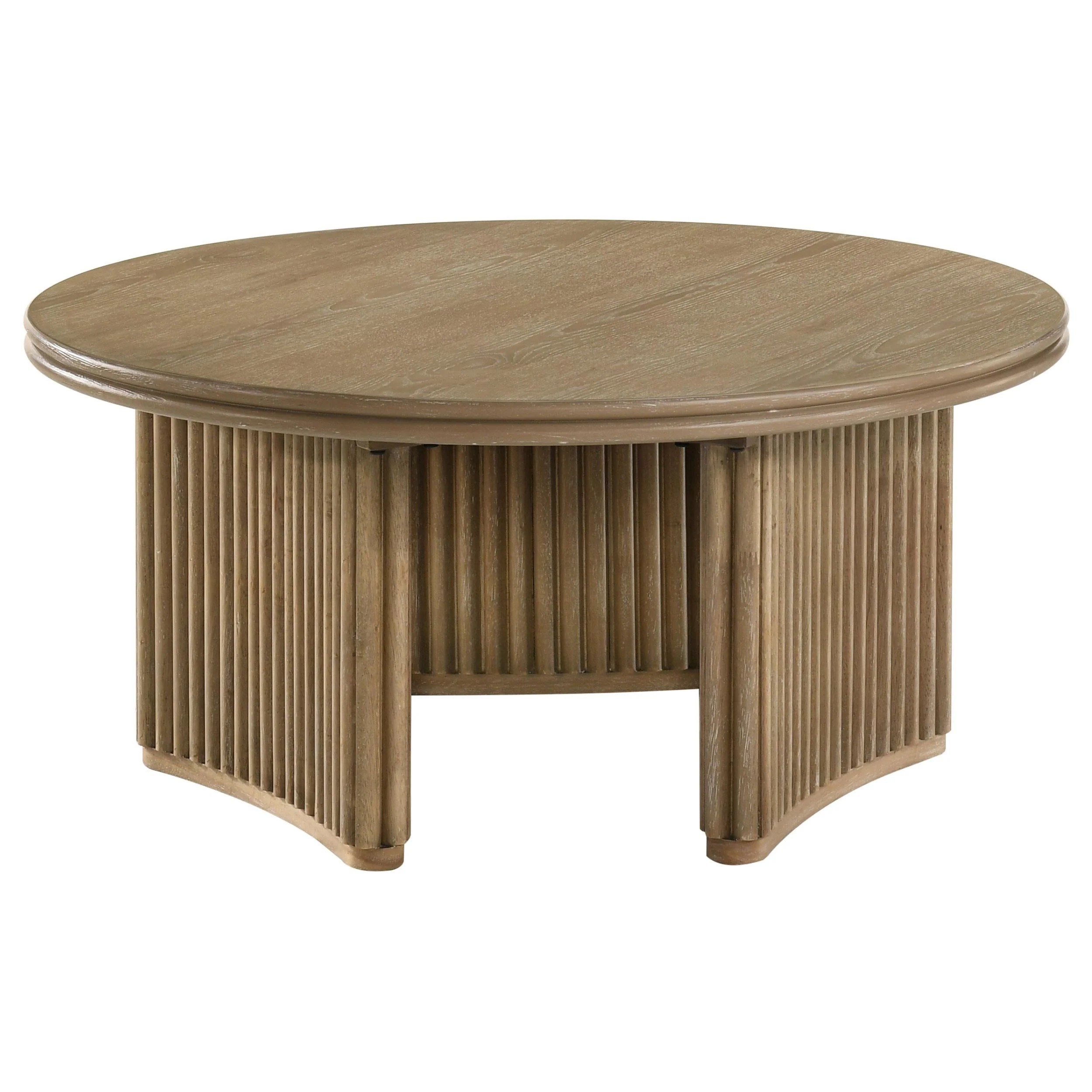 Adina Distressed Light Brown 36-inch Round Wood Coffee Table - Image 2