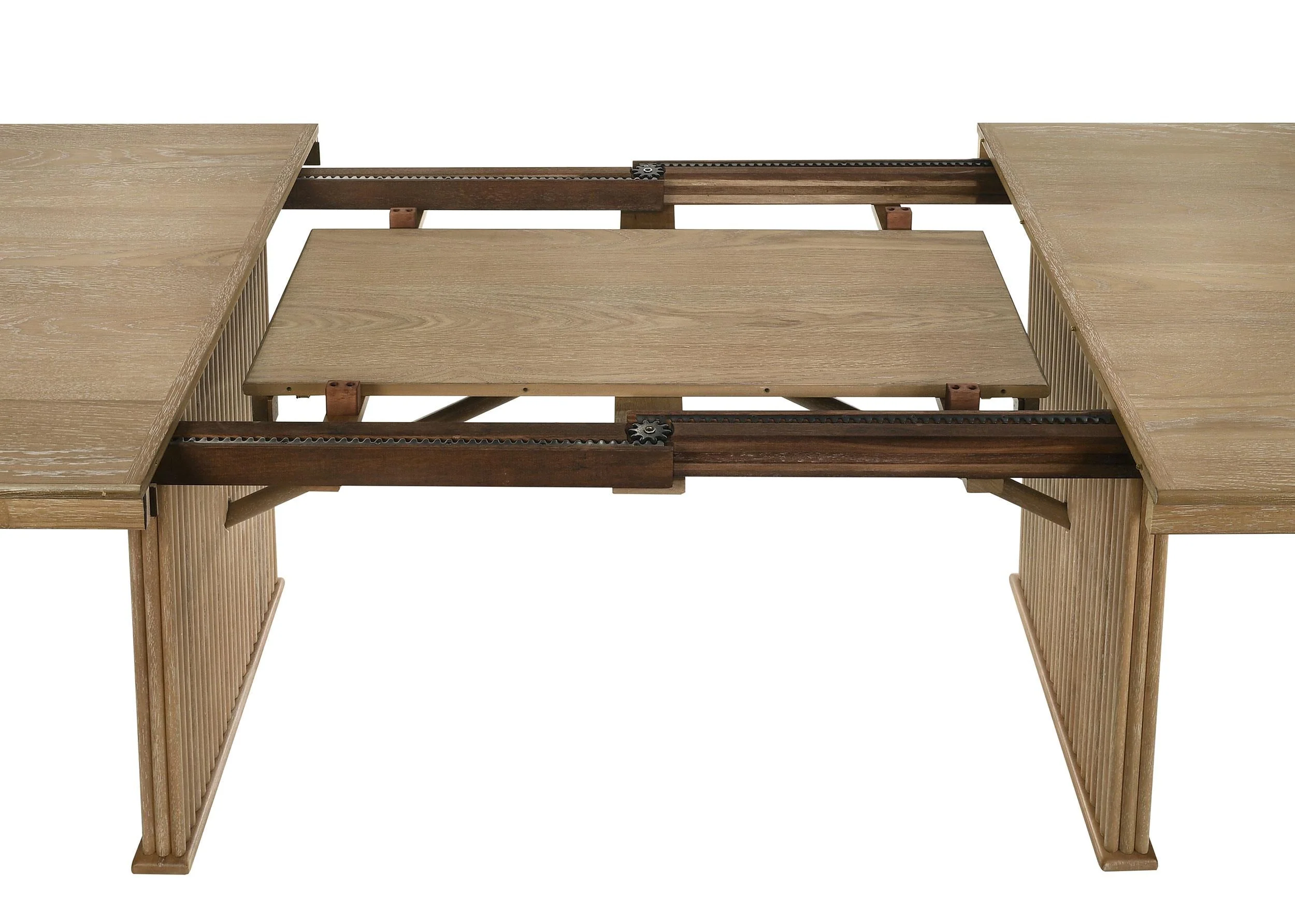 Adina Distressed Light Brown Wood Extendable Dining Table - Image 11