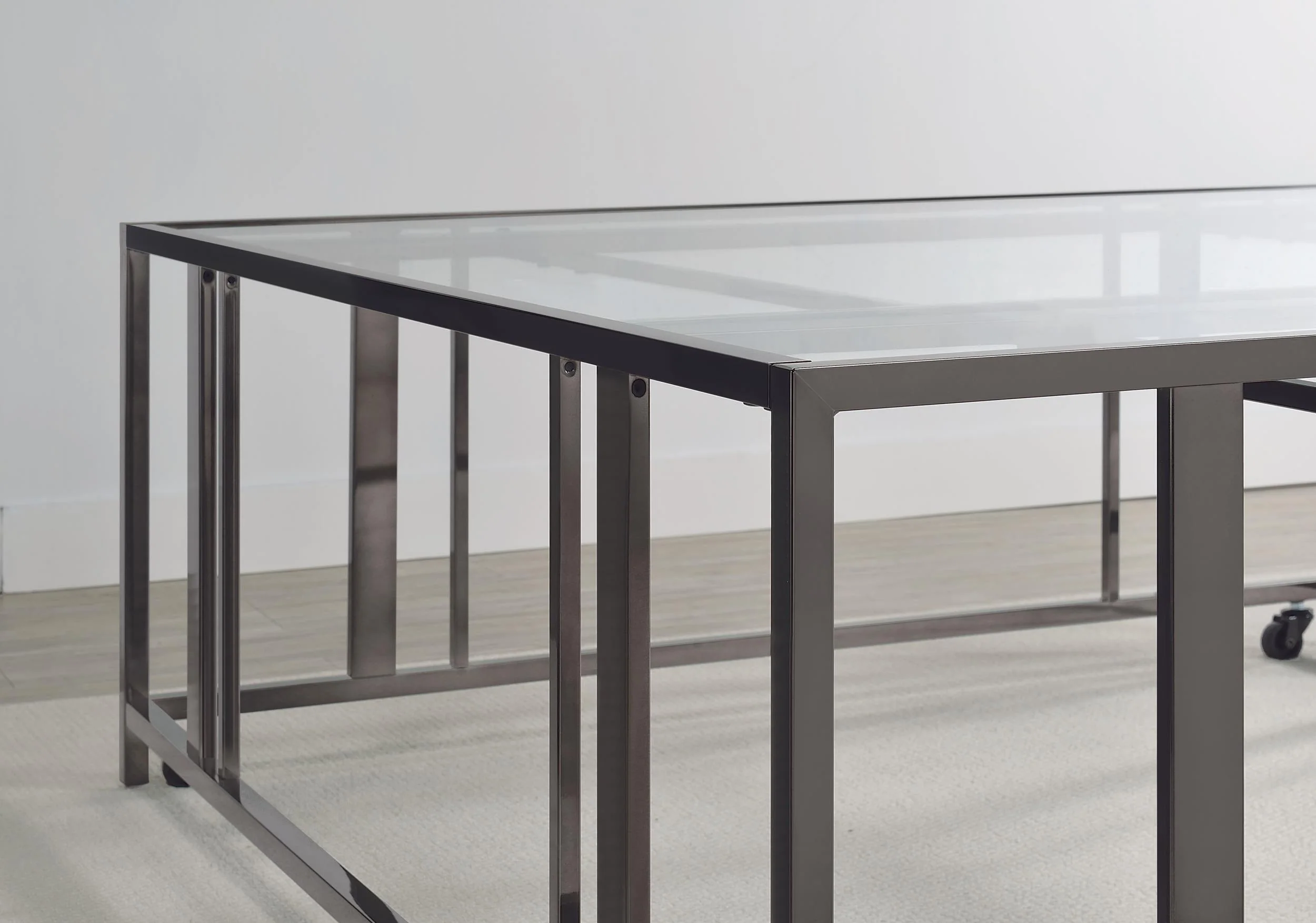 Adri Black Nickel Square Glass Top Coffee Table with Casters - Image 2