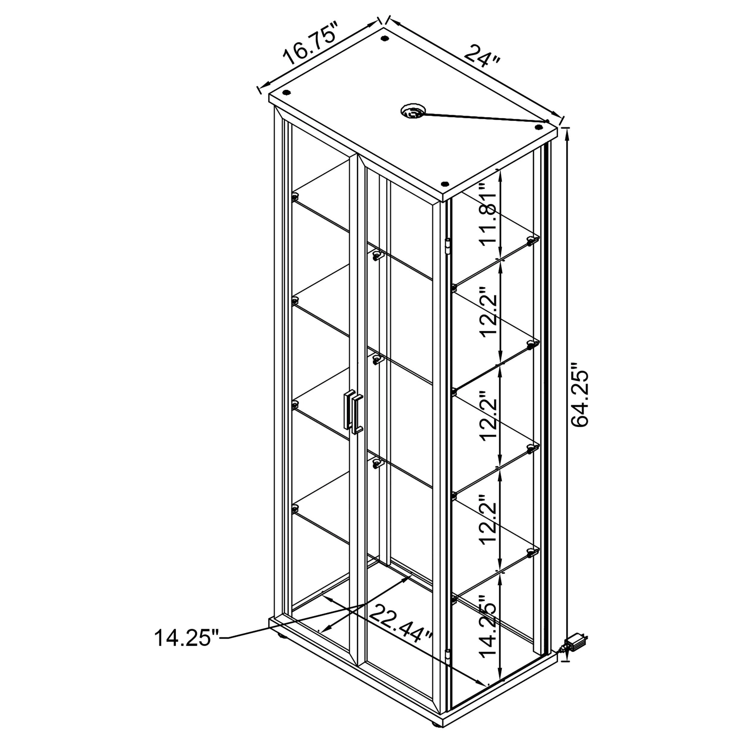 Aero 5-shelf Display Curio Cabinet with LED and Clear Tempered Glass Shelves Black - Image 14