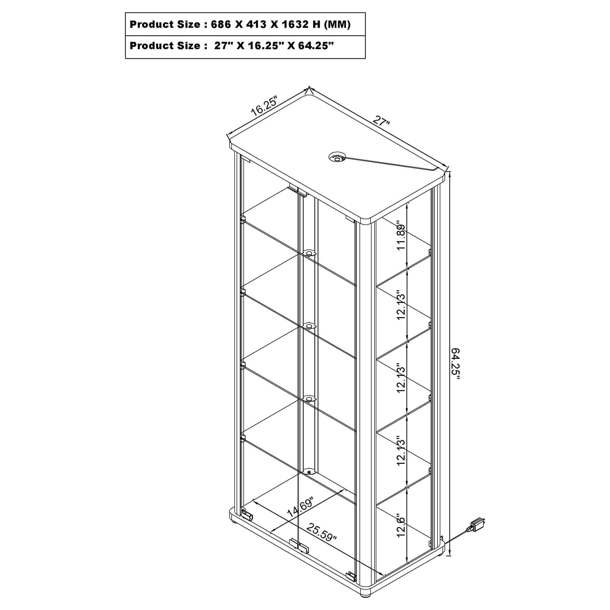Aero 5-shelf Display Curio Cabinet with LED and Clear Tempered Glass Shelves Glossy White - Image 13