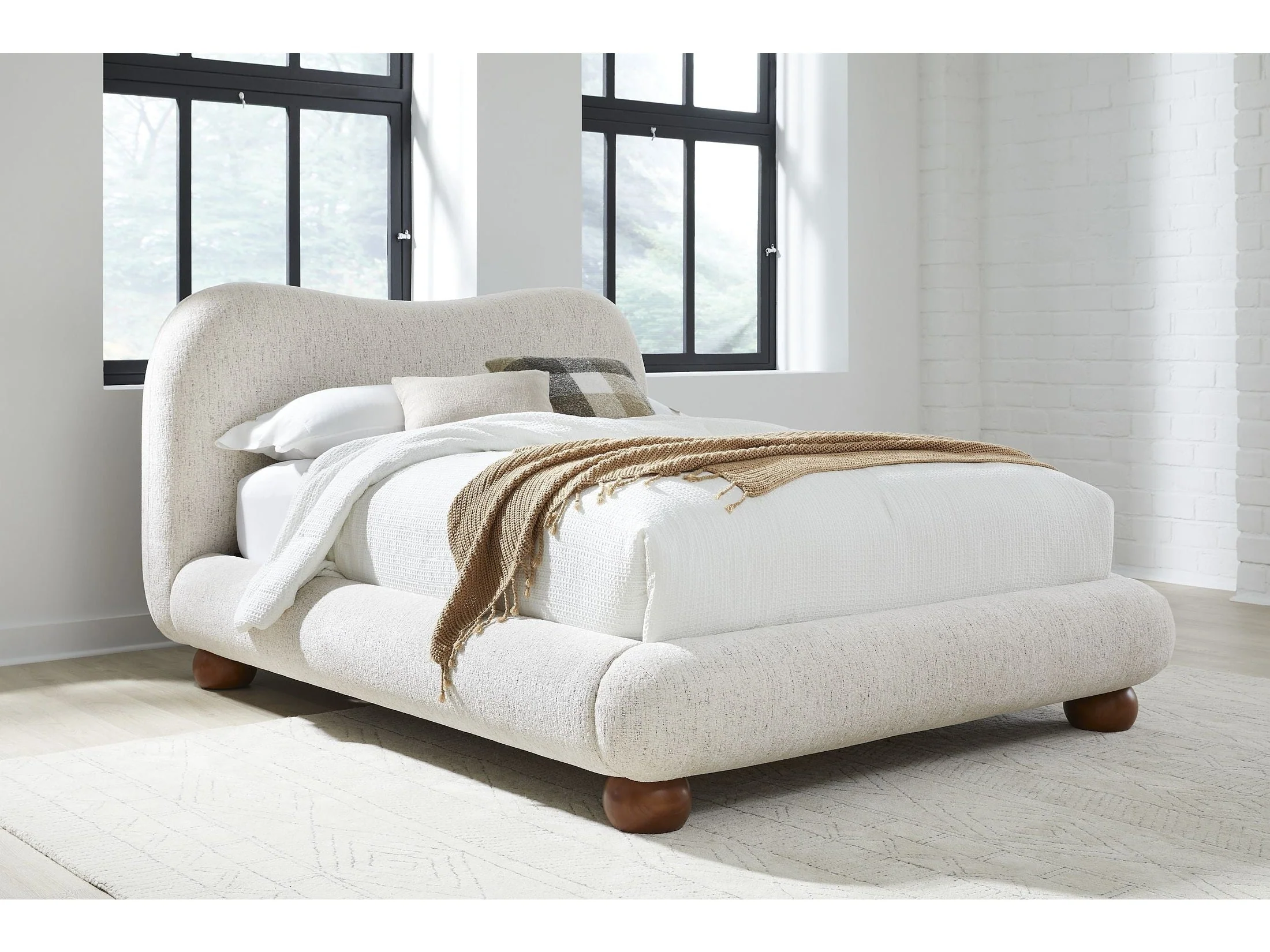 Afra Chinchilla California King Chenille Upholstered Wood Leg Platform Bed