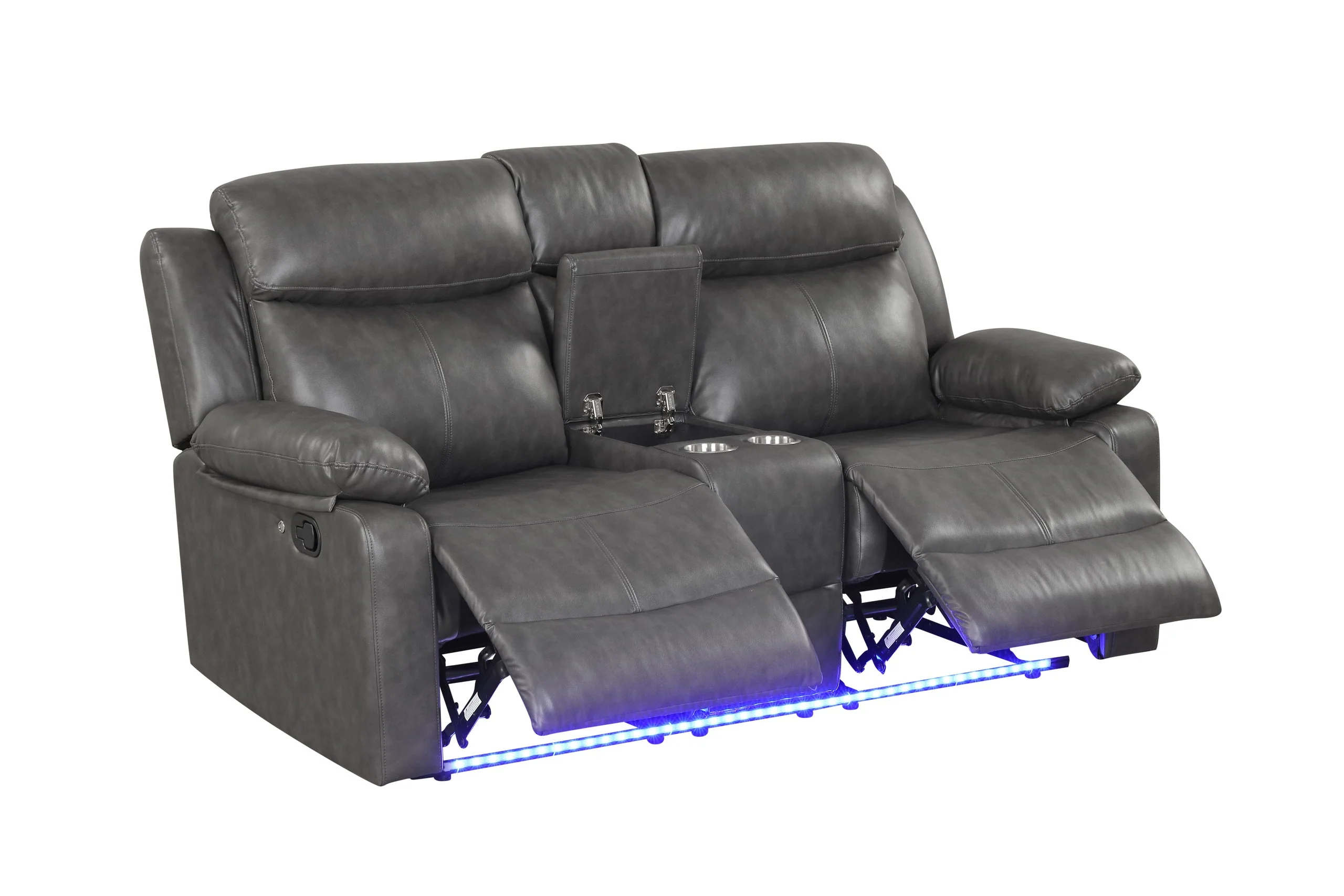 Aiden Gray Leather Gel 3-Piece Manual Reclining Set - Image 4