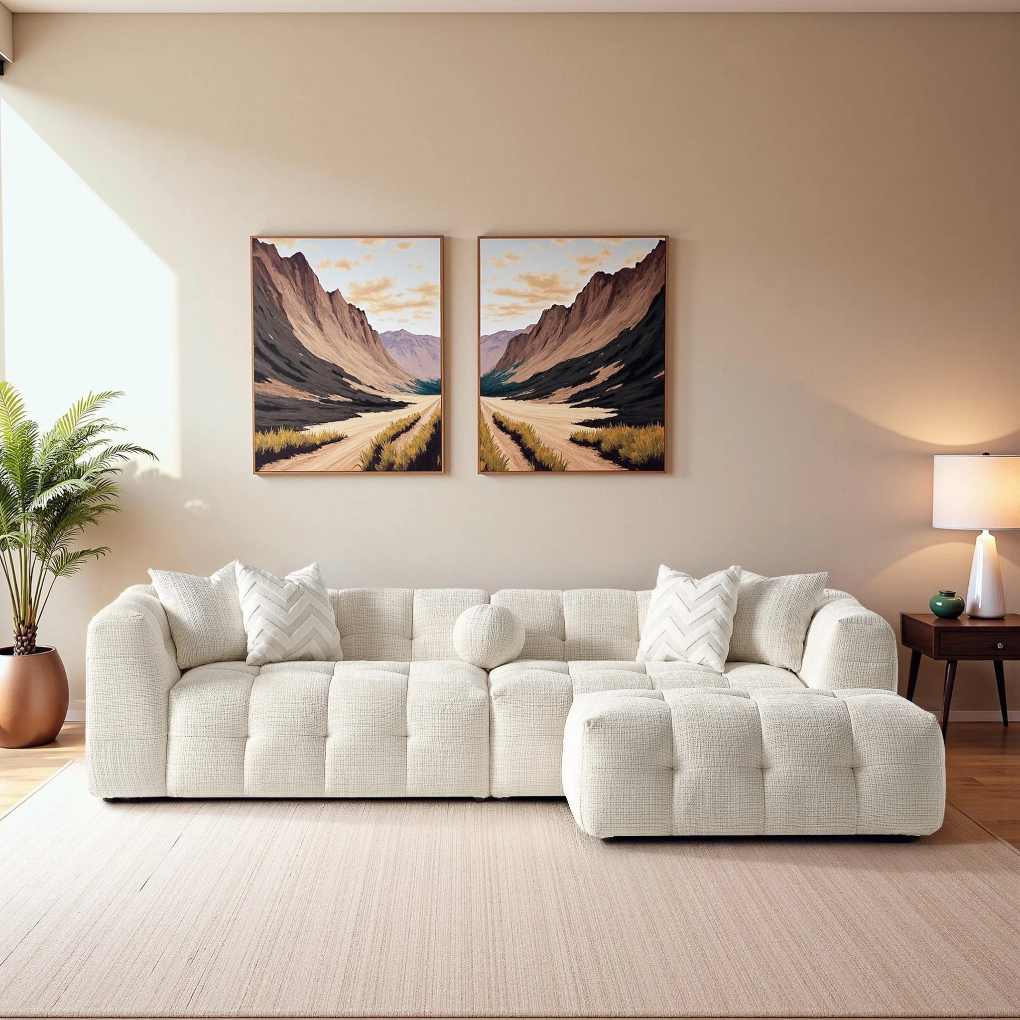 Alana Tufted Ivory Chenille Modular Sectional Sofa - Image 2