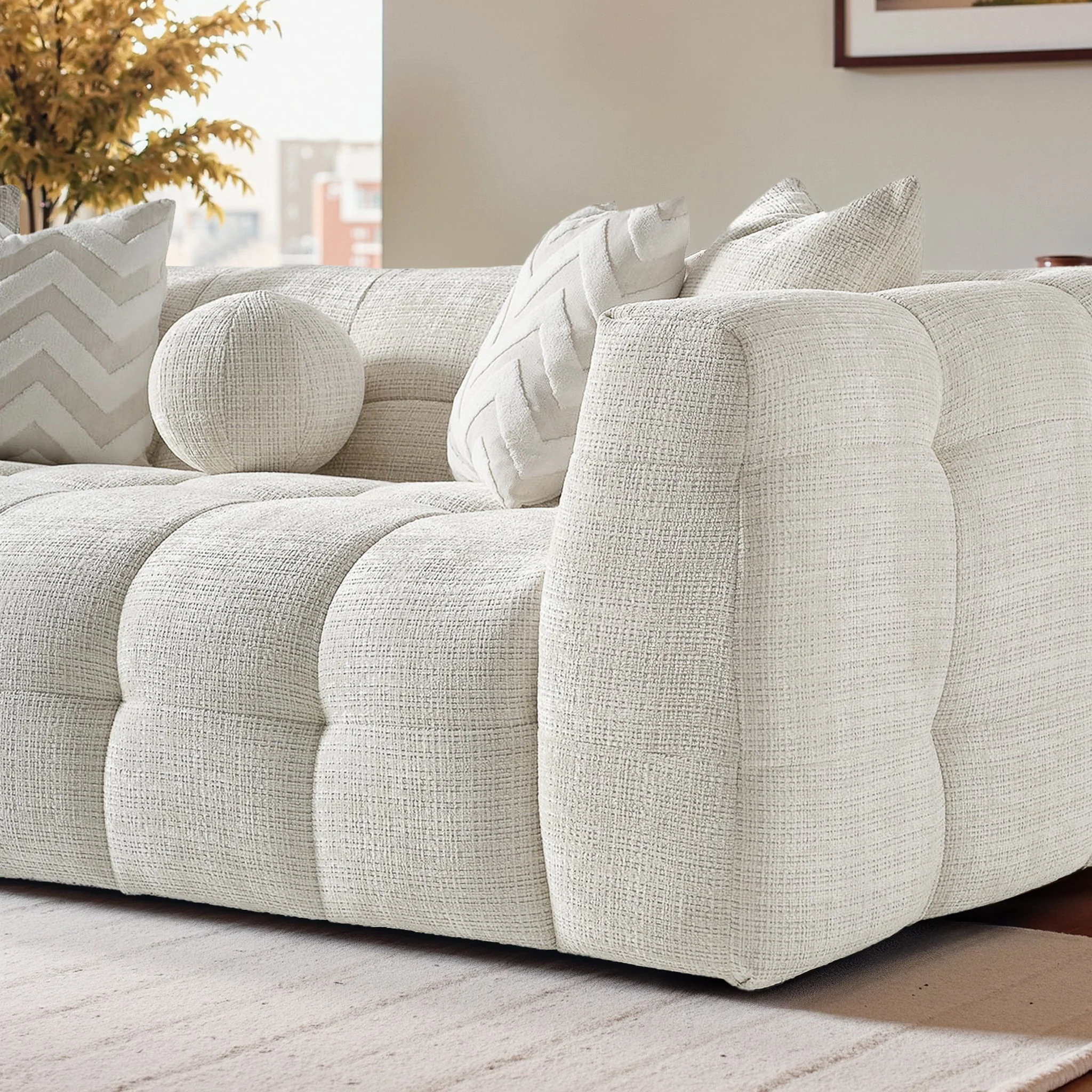 Alana Tufted Ivory Chenille Sofa - Image 4